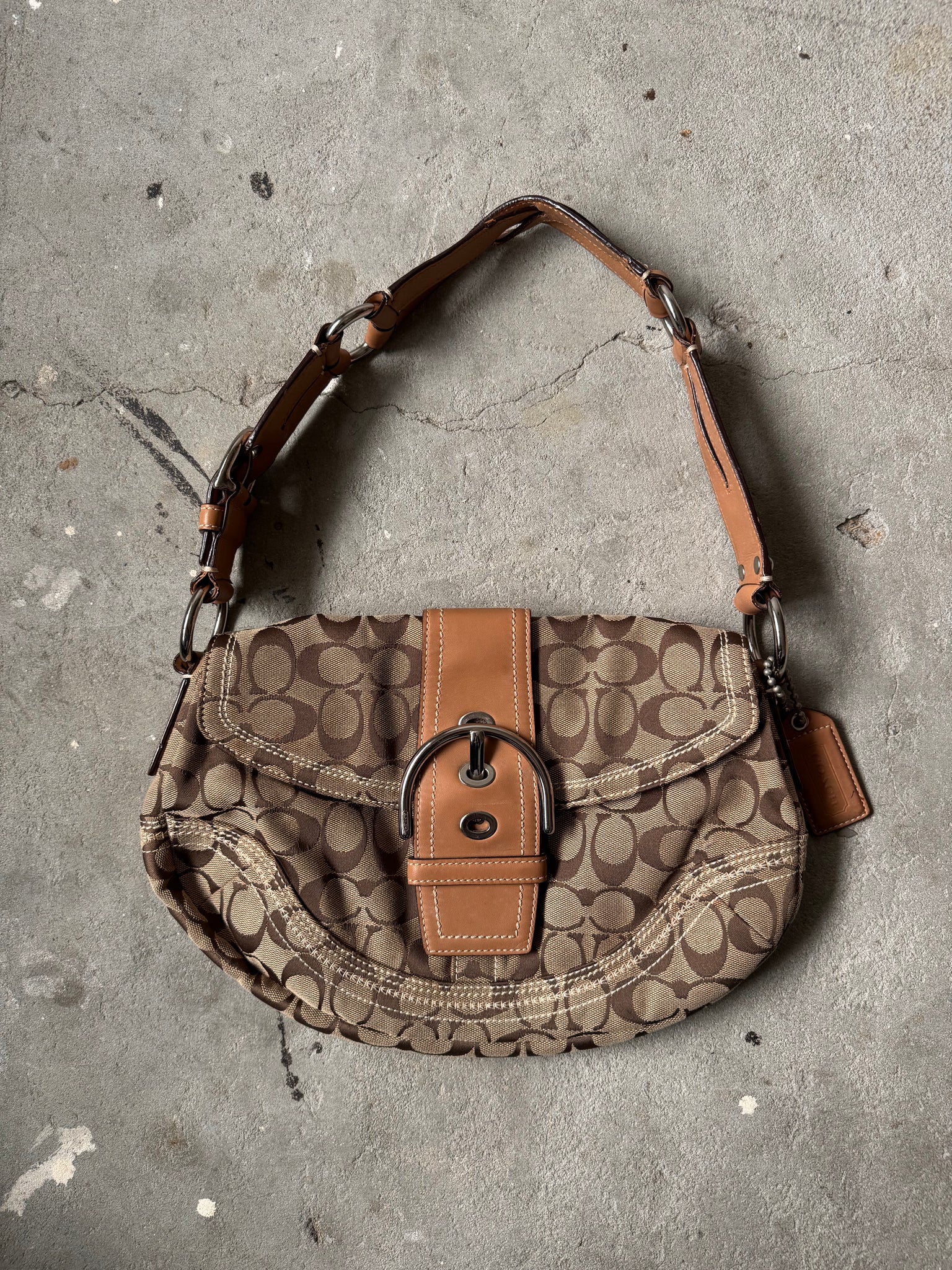 Coach Signature Soho Flap Shoulder Bag Beige/Brown