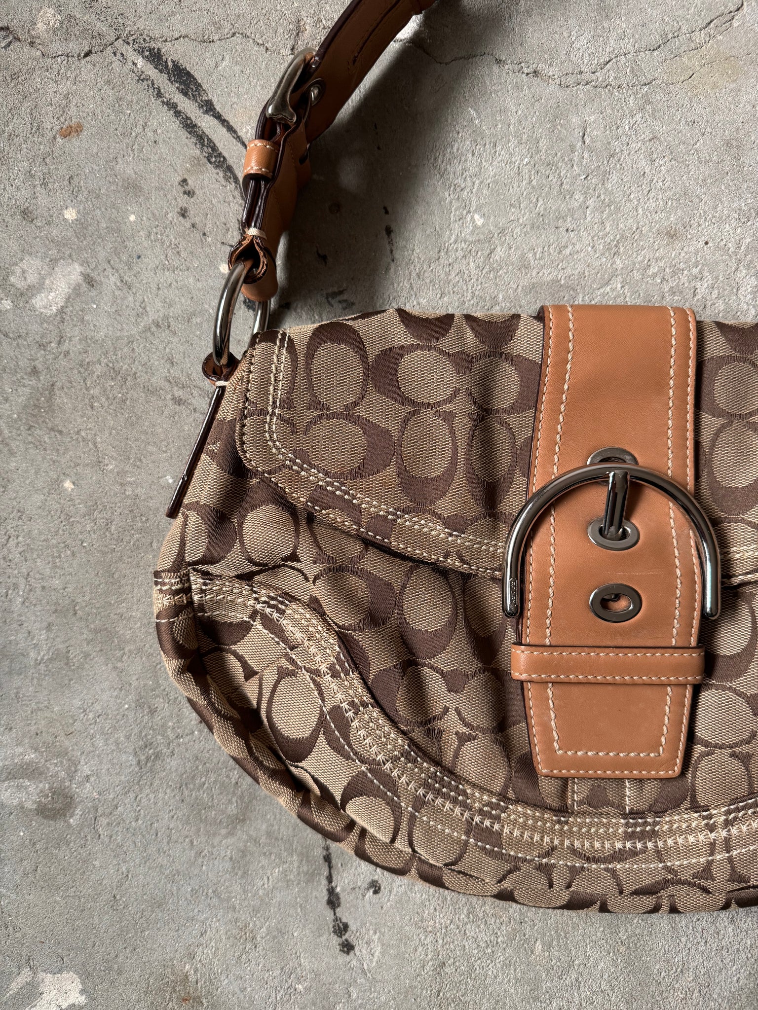 Coach Signature Soho Flap Shoulder Bag Beige/Brown