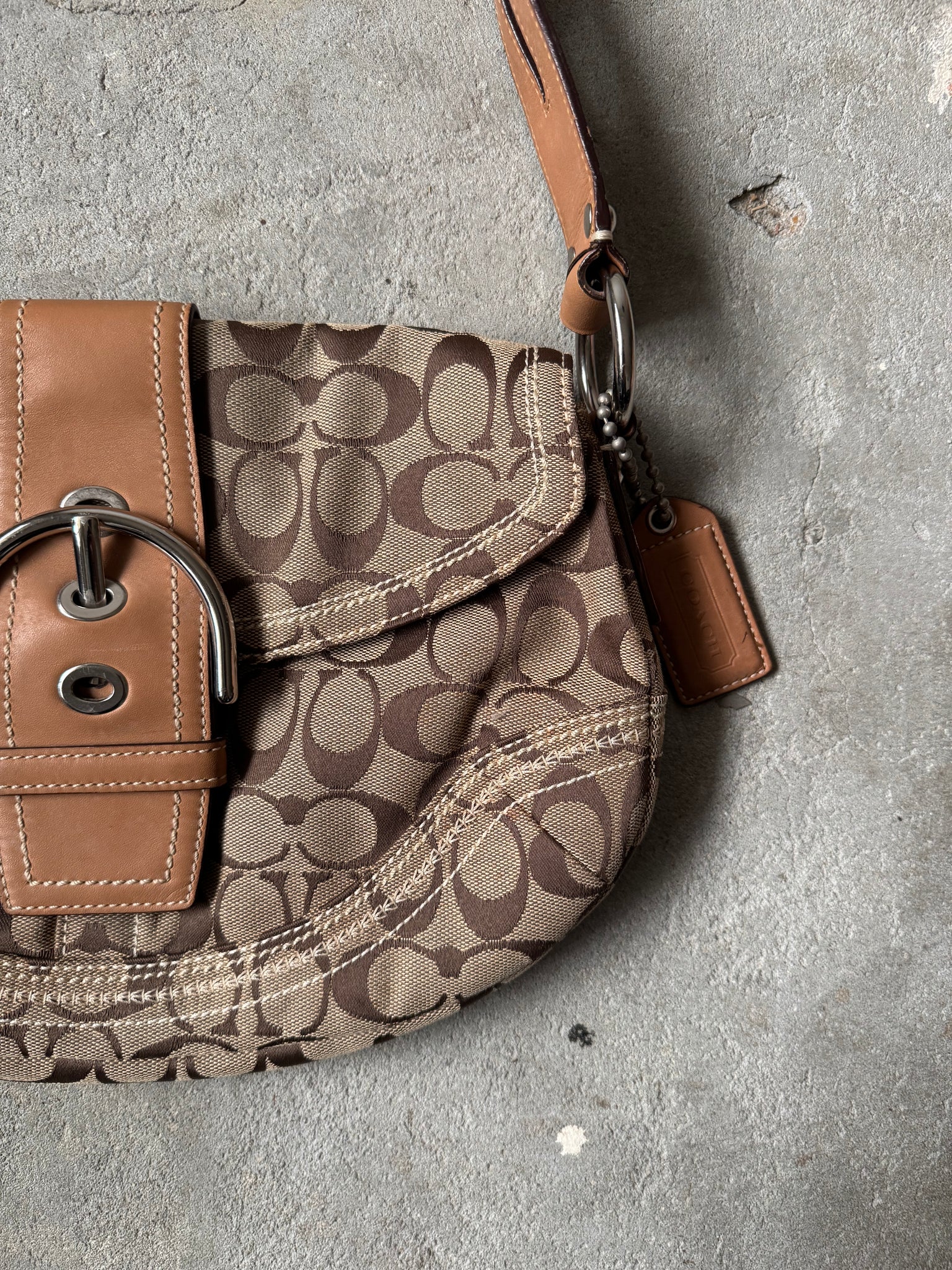 Coach Signature Soho Flap Shoulder Bag Beige/Brown