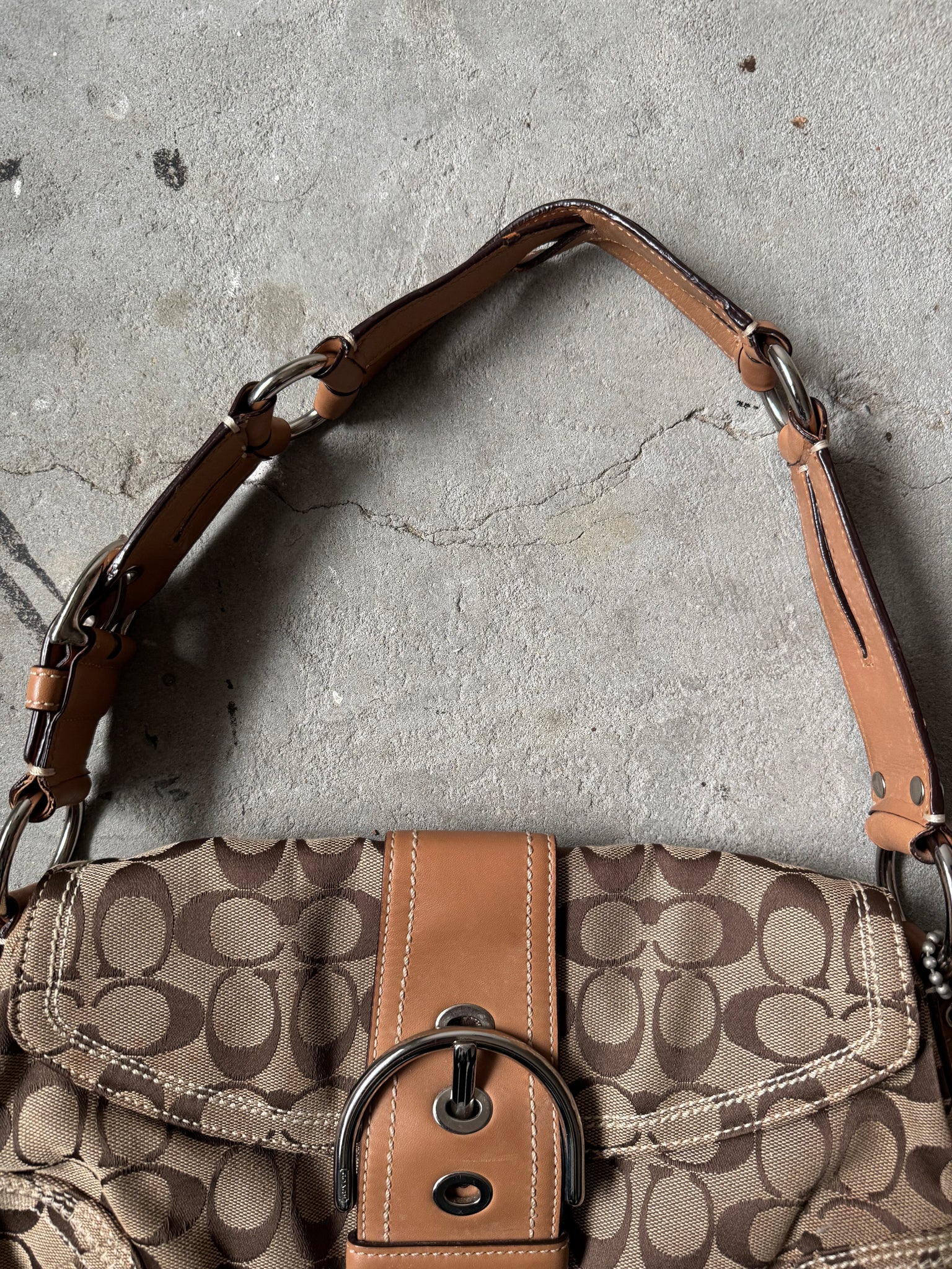 Coach Signature Soho Flap Shoulder Bag Beige/Brown