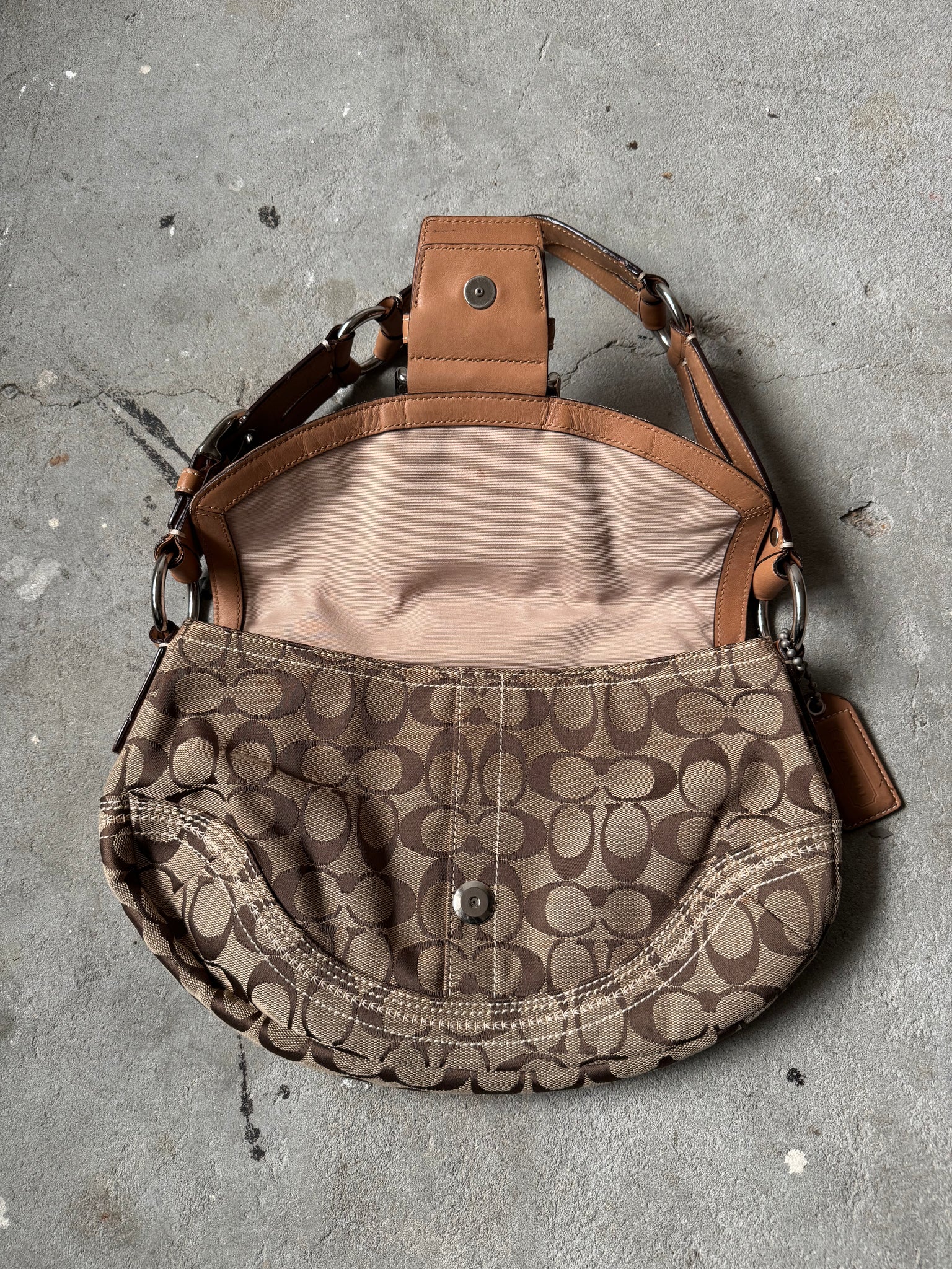 Coach Signature Soho Flap Shoulder Bag Beige/Brown