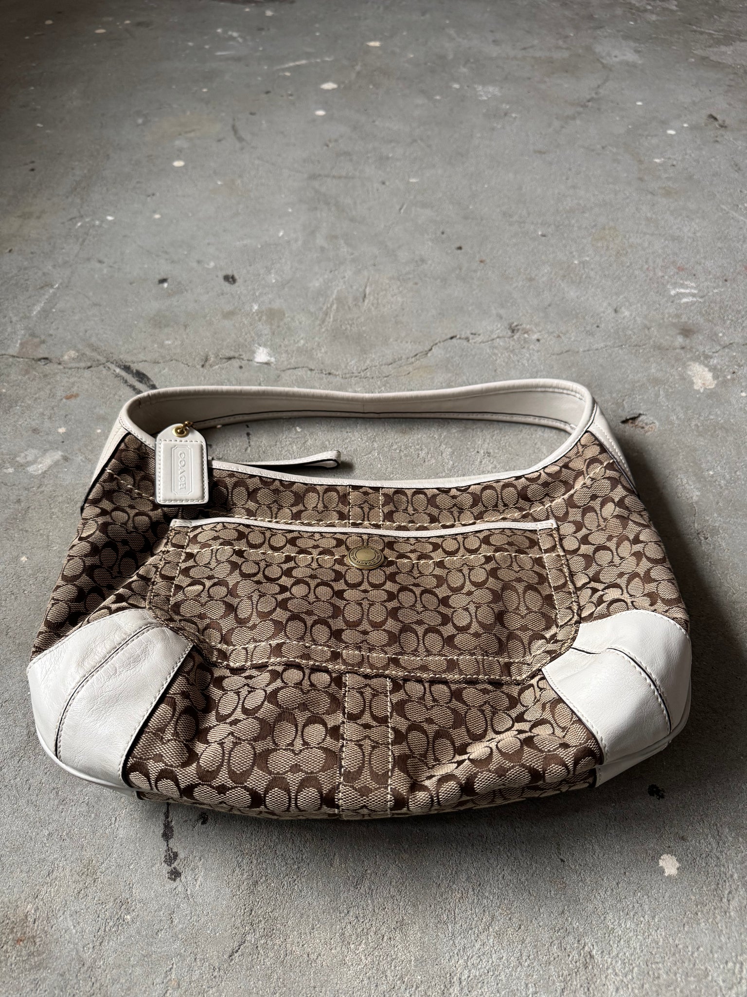 Coach Signature Ergo Shoulder Bag Beige/White