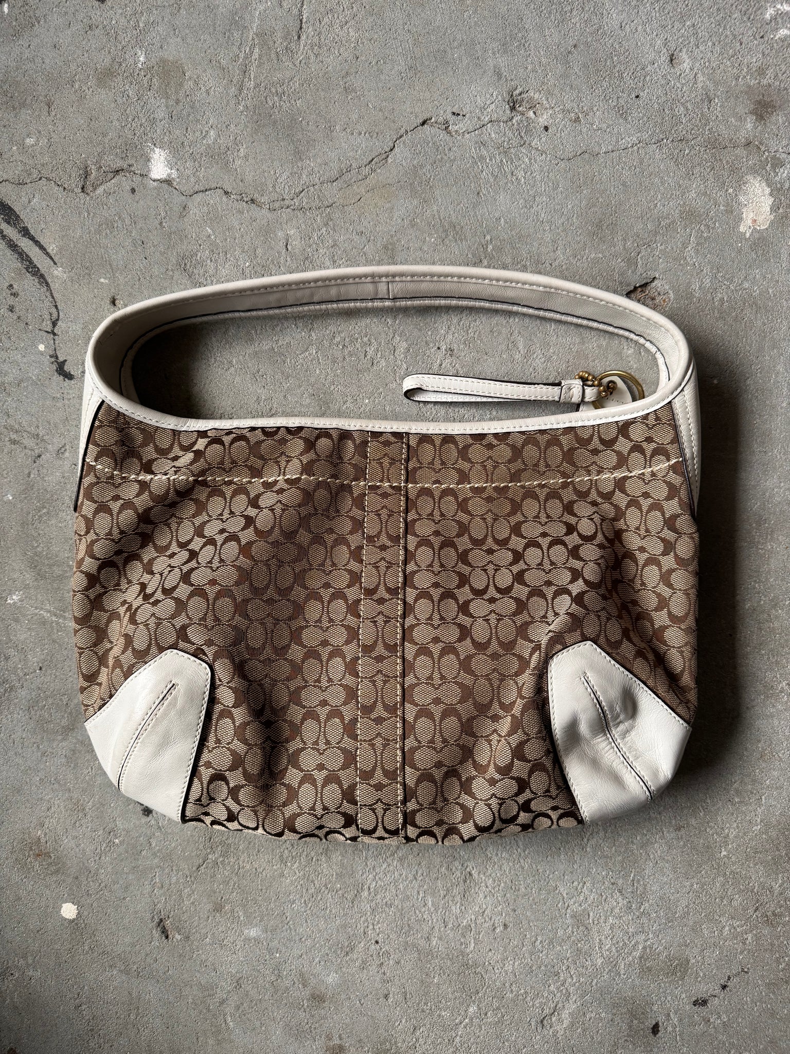 Coach Signature Ergo Shoulder Bag Beige/White