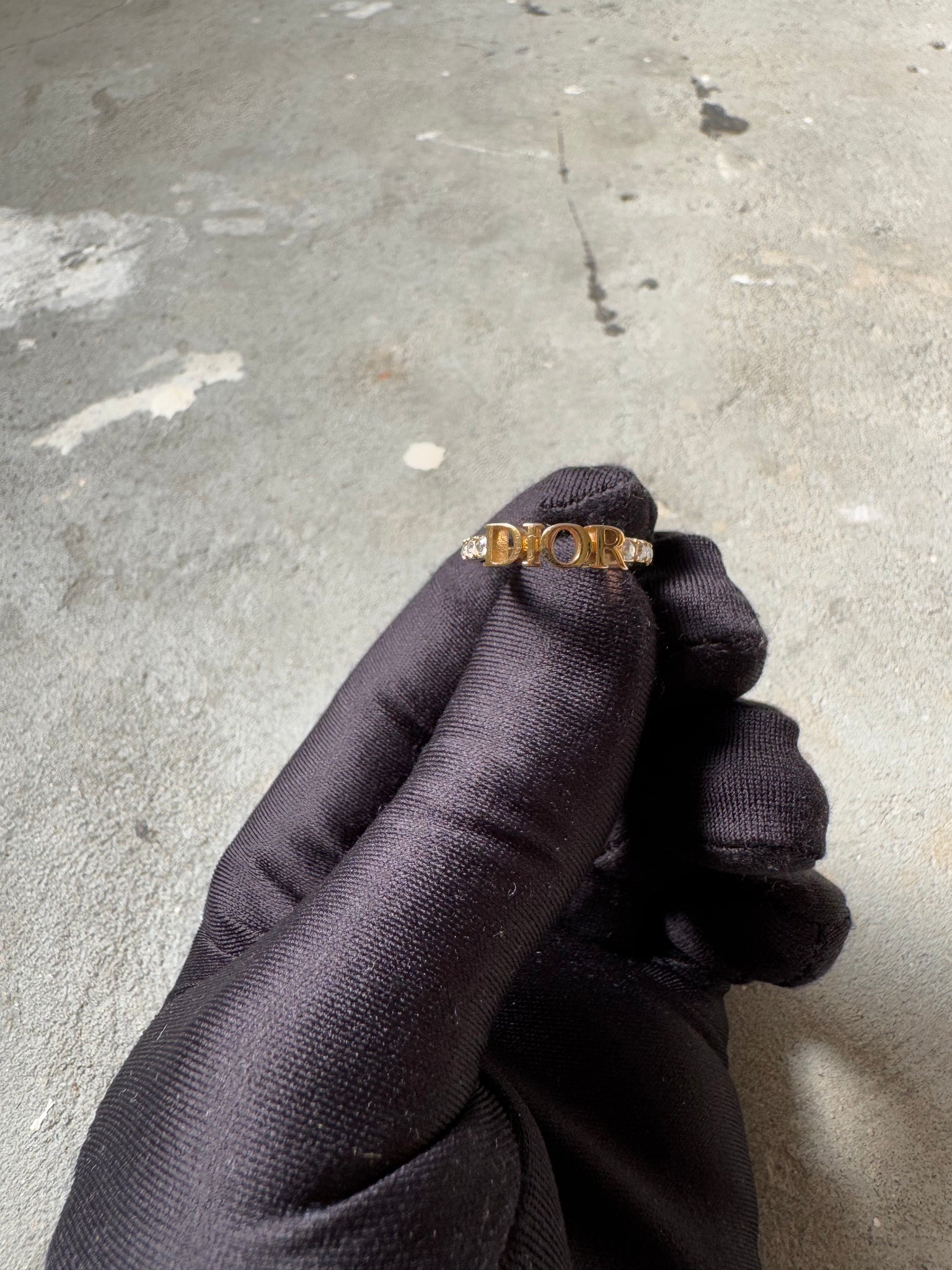 Dior Logo Crystal Ring Gold