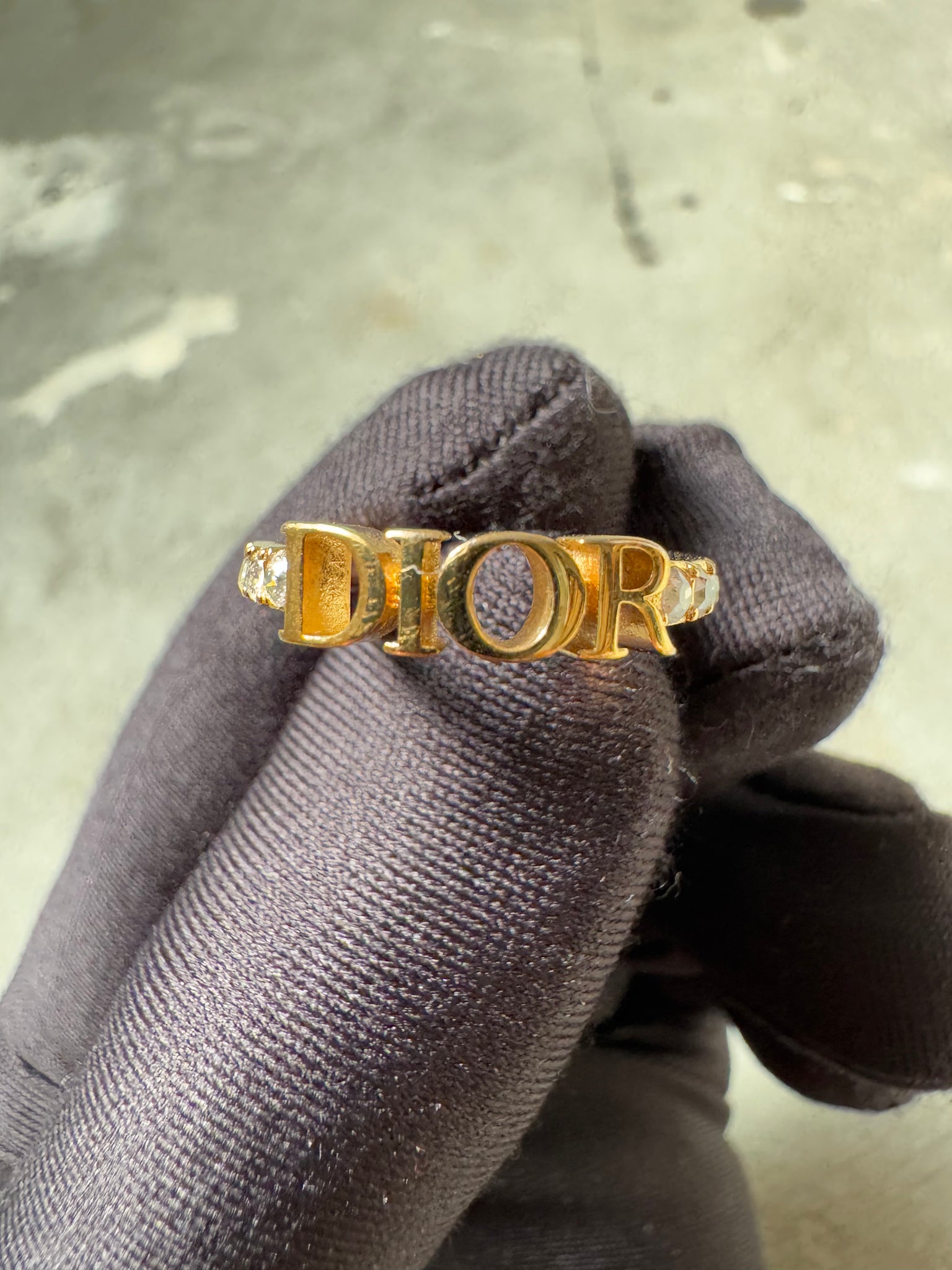 Dior Logo Crystal Ring Gold