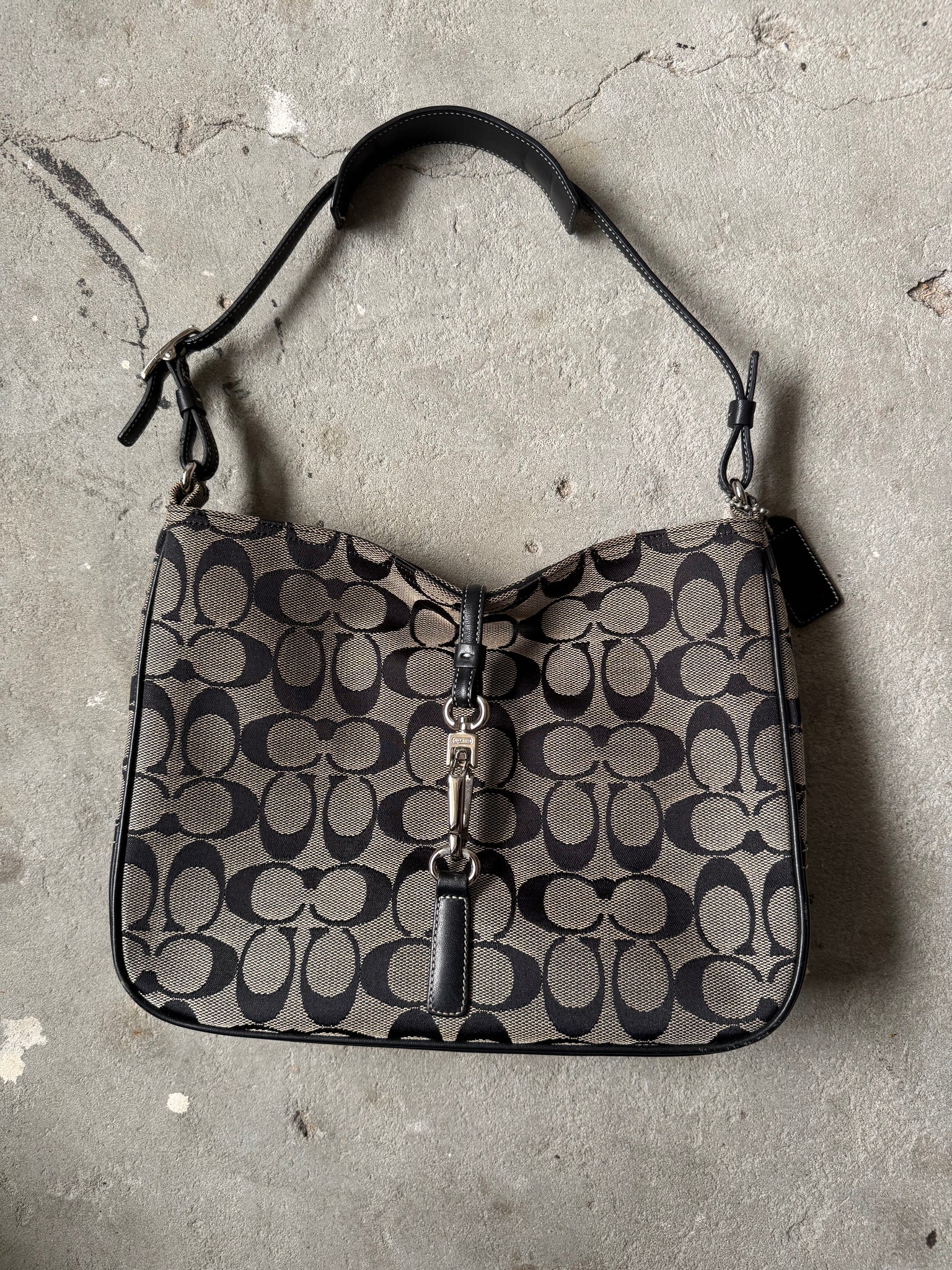 Coach Hobo Signature Clip Canvas Handbag Grey/Black