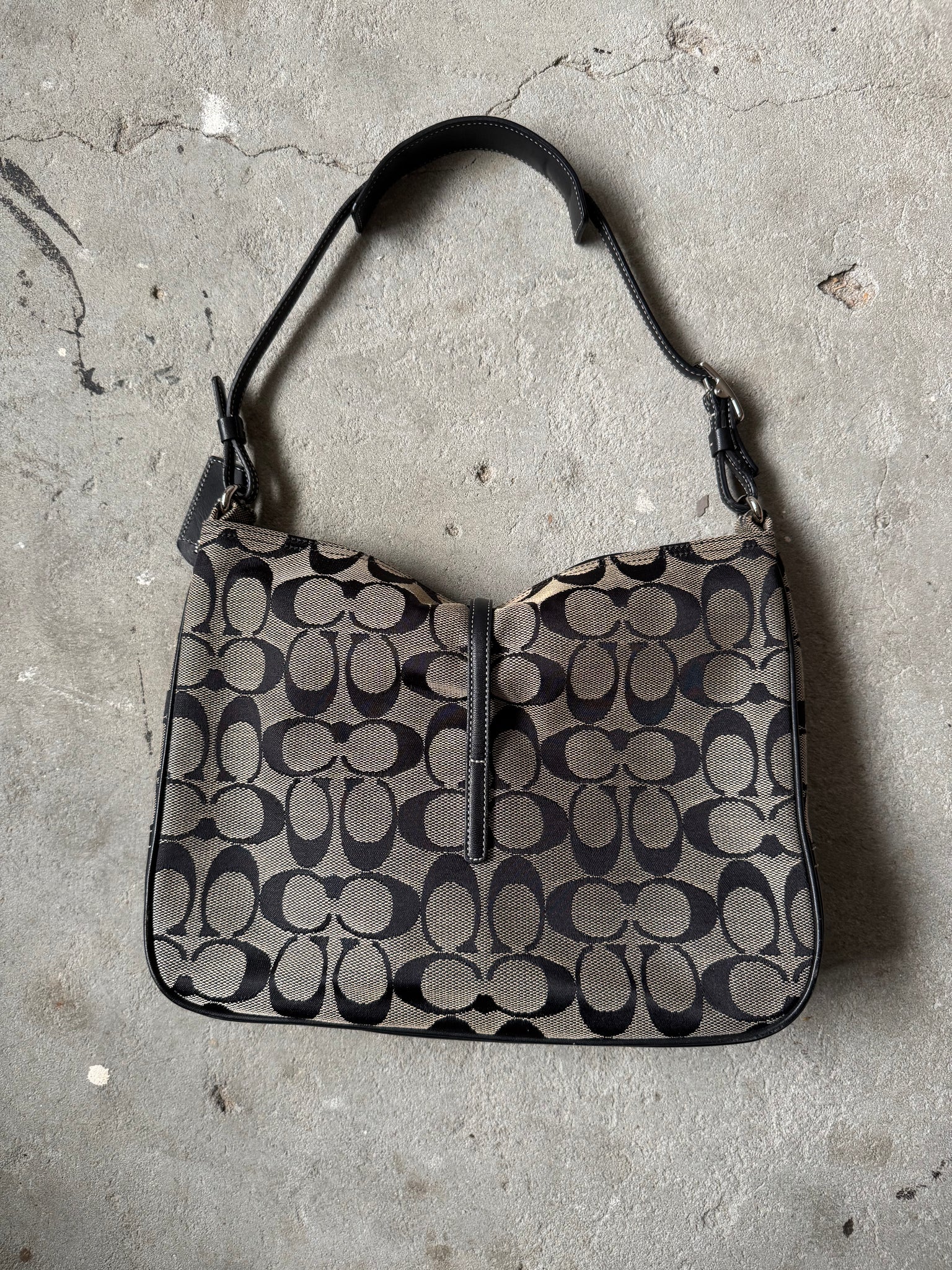 Coach Hobo Signature Clip Canvas Handbag Grey/Black