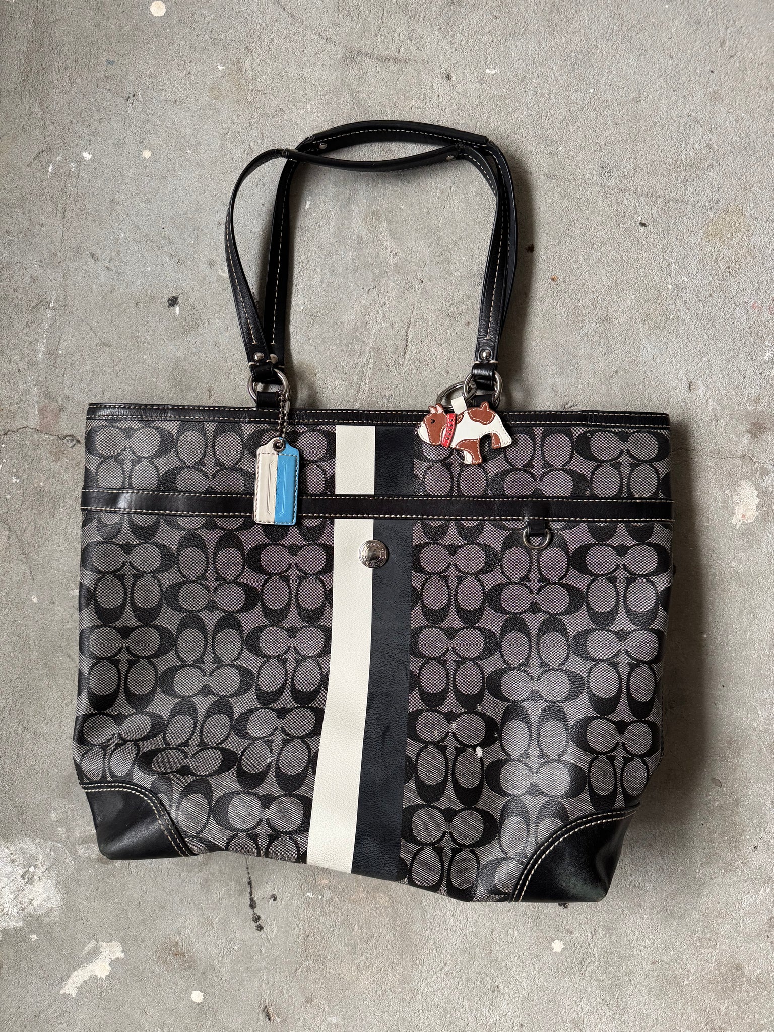 Coach Signature Chelsea Heritage Stripe Tote Bag Grey/Black