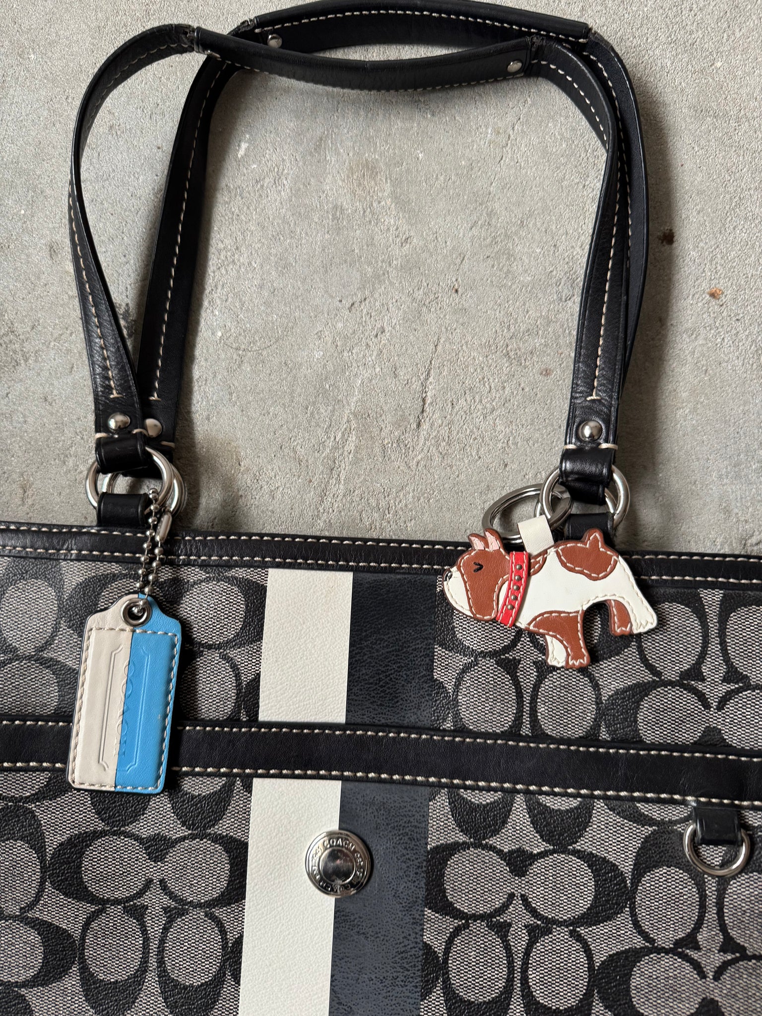 Coach Signature Chelsea Heritage Stripe Tote Bag Grey/Black