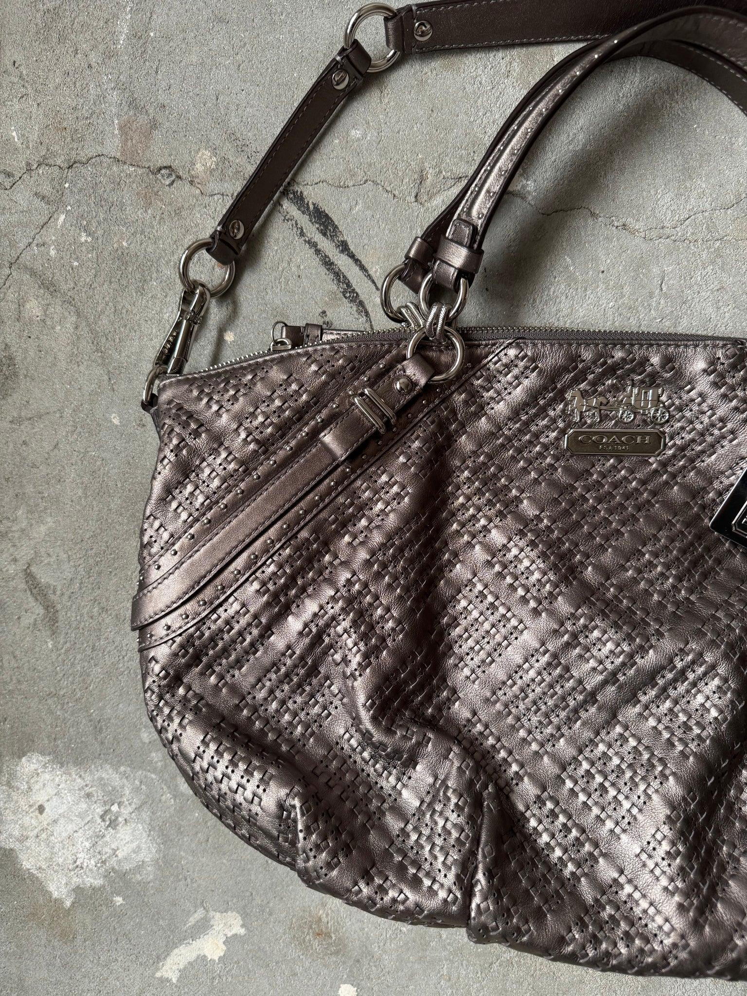 Coach 2Way Braided Shoulder Bag Metallic