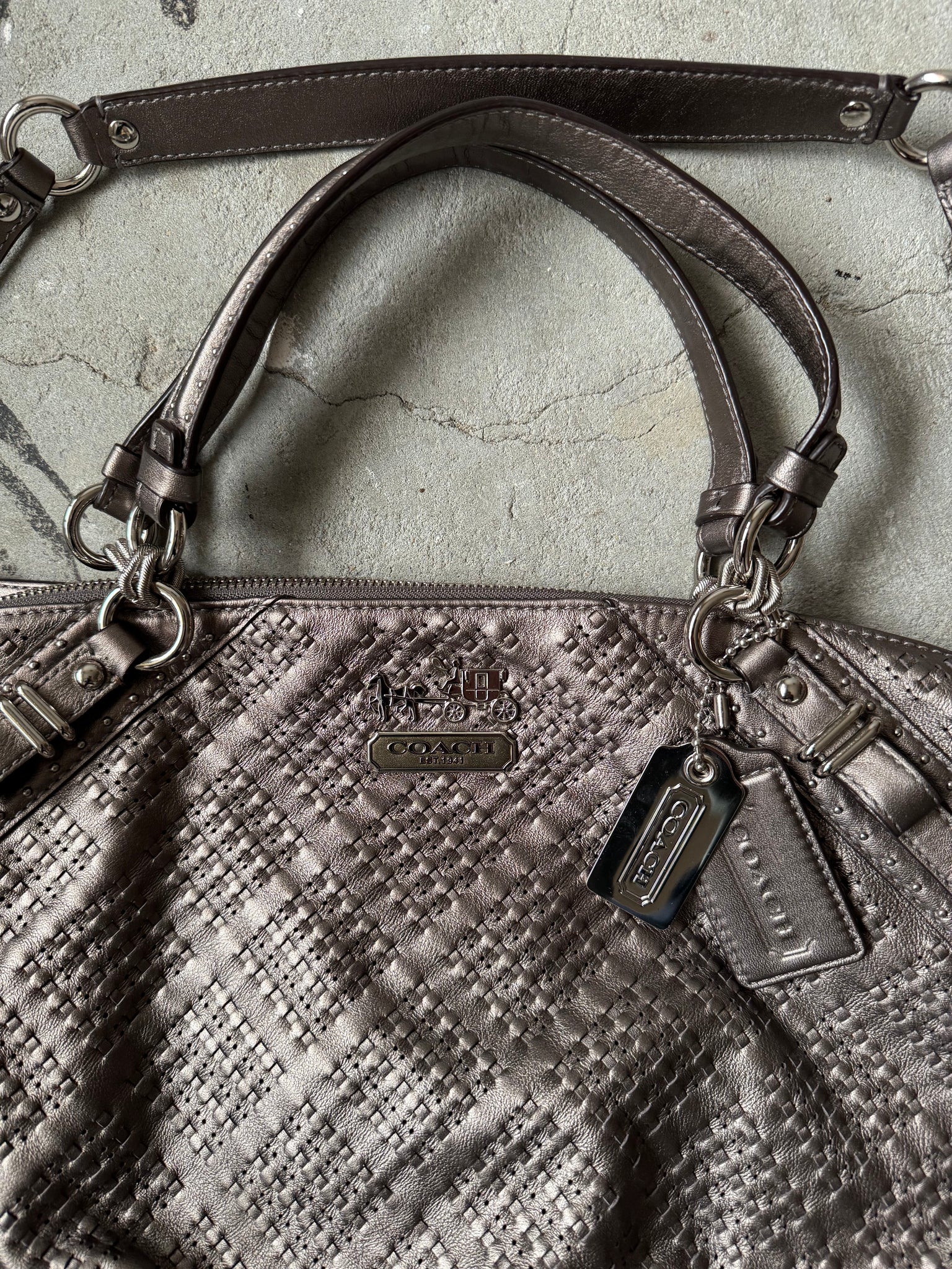 Coach 2Way Braided Shoulder Bag Metallic