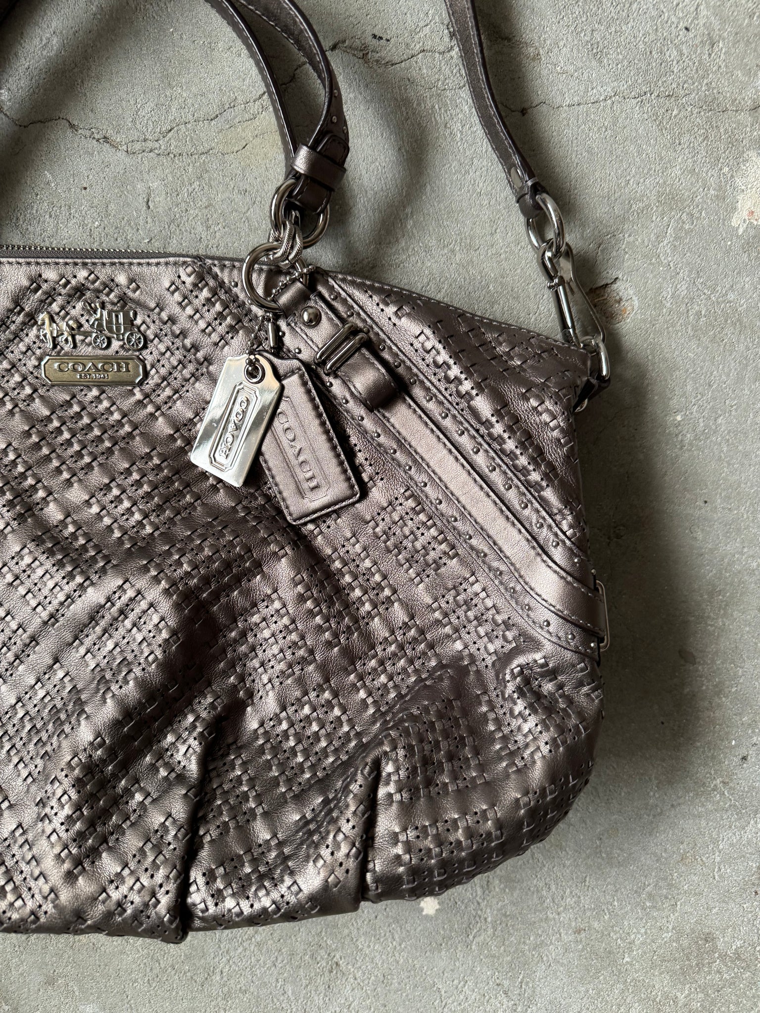 Coach 2Way Braided Shoulder Bag Metallic