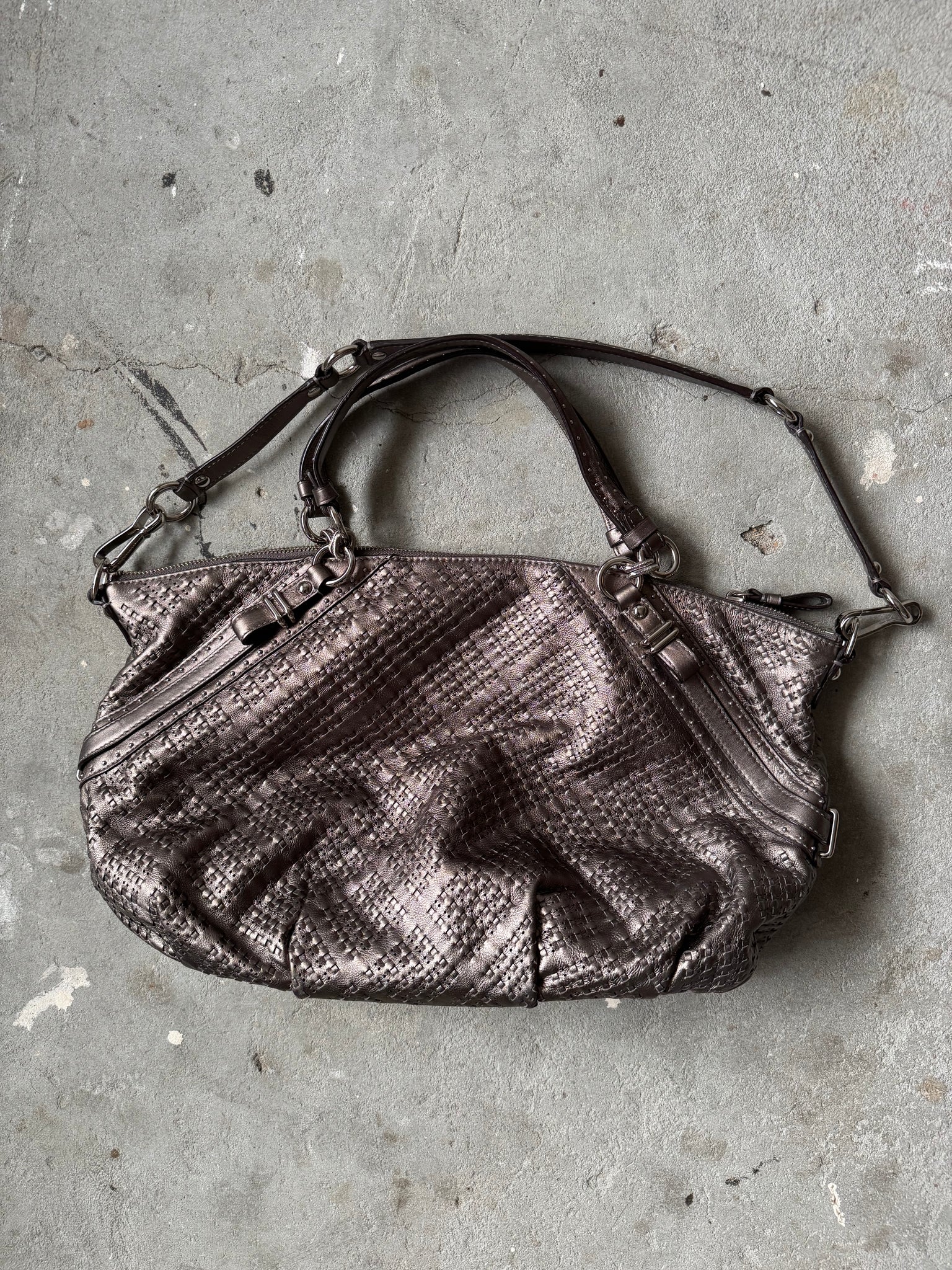 Coach 2Way Braided Shoulder Bag Metallic