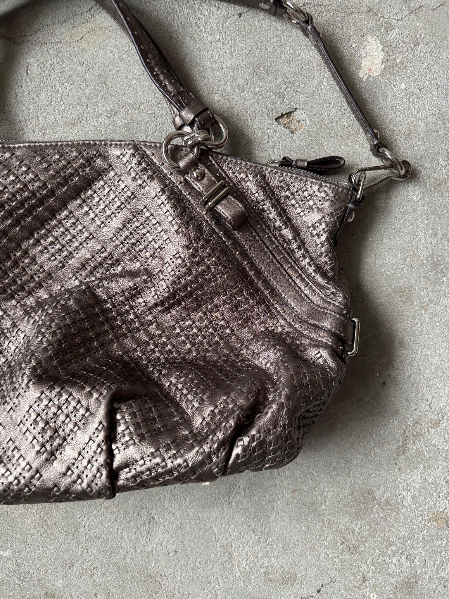 Coach 2Way Braided Shoulder Bag Metallic