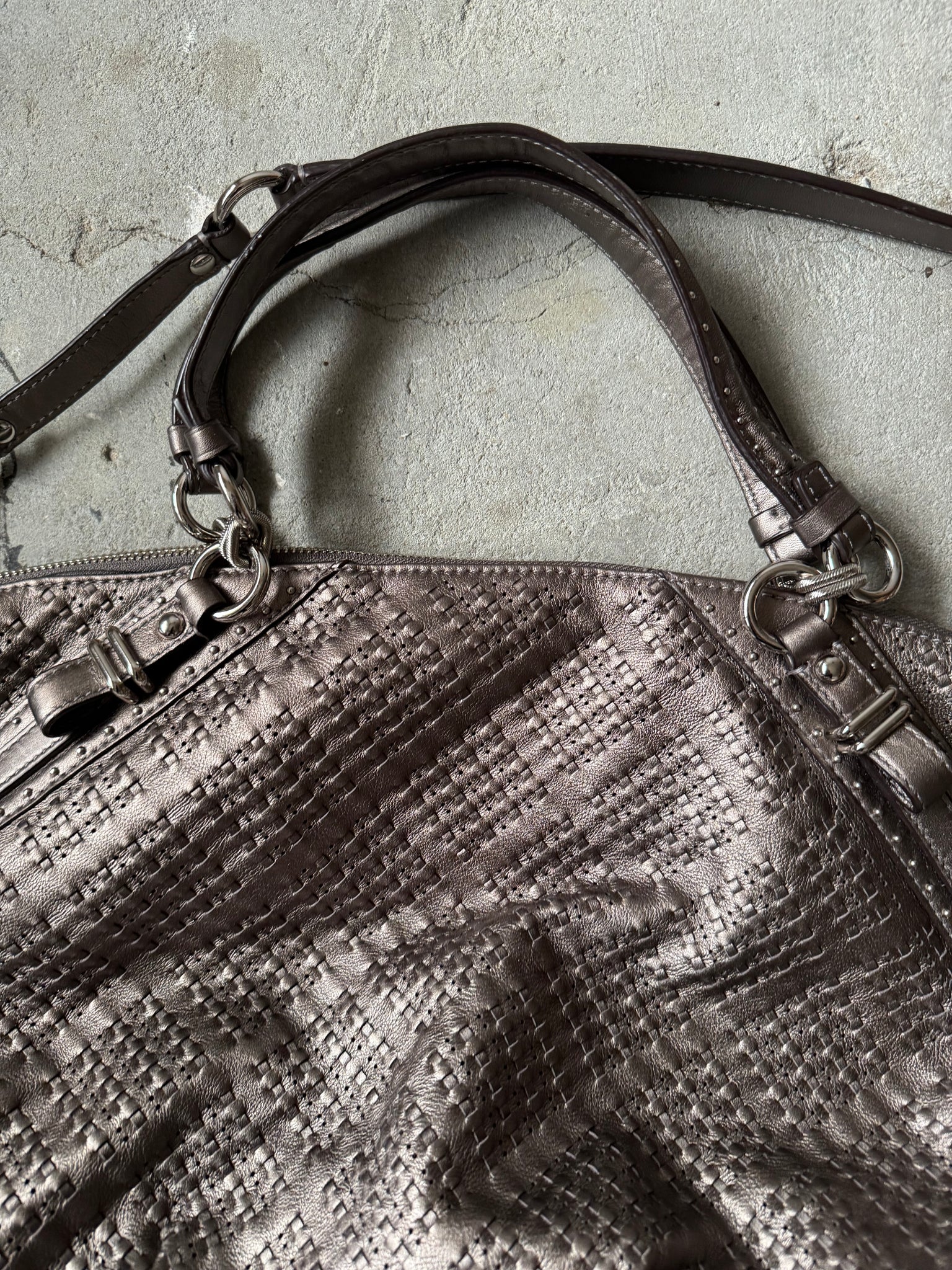 Coach 2Way Braided Shoulder Bag Metallic