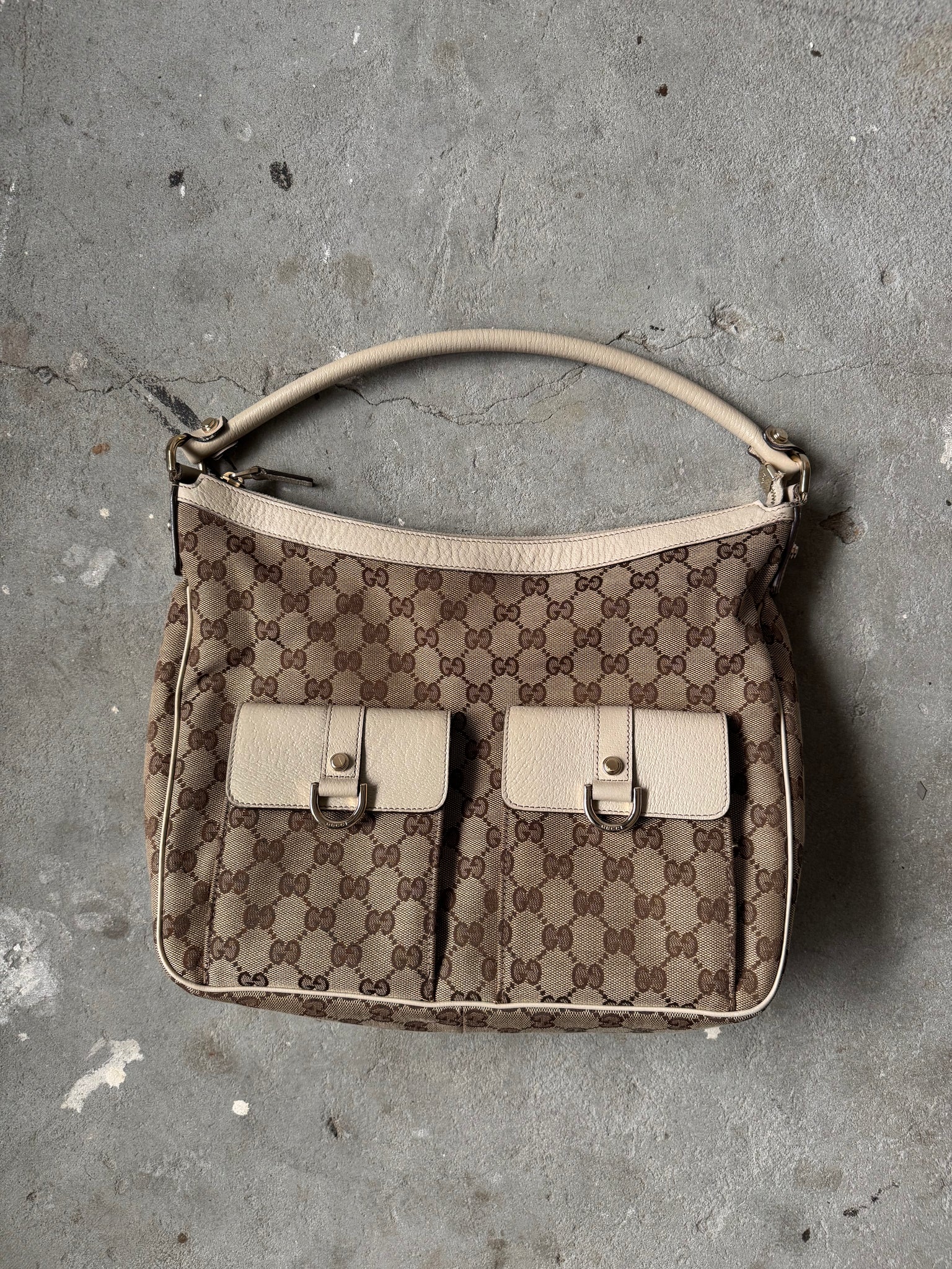 Gucci GG Monogram Hobo Shoulder Bag Beige/White