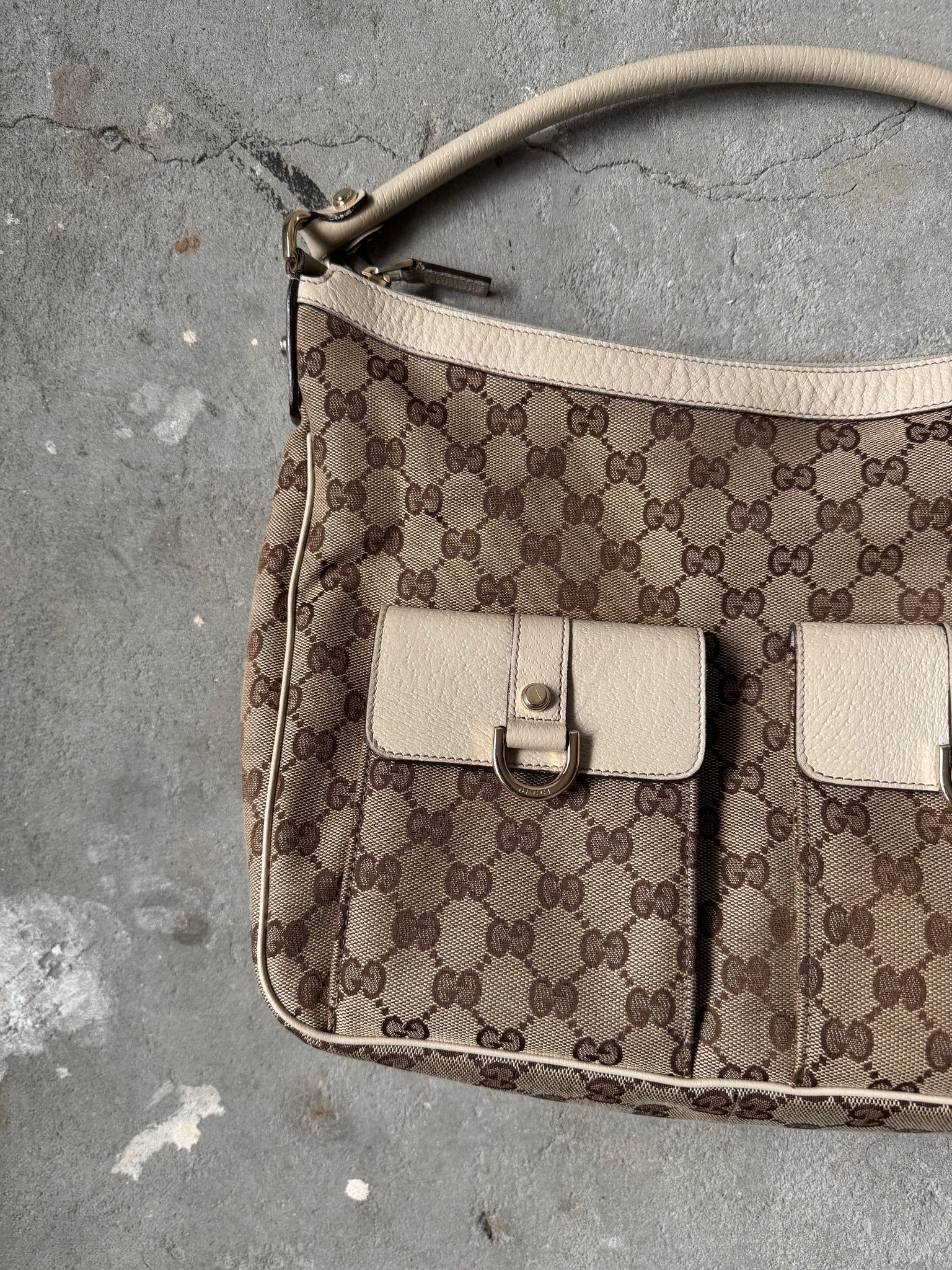 Gucci GG Monogram Hobo Shoulder Bag Beige/White