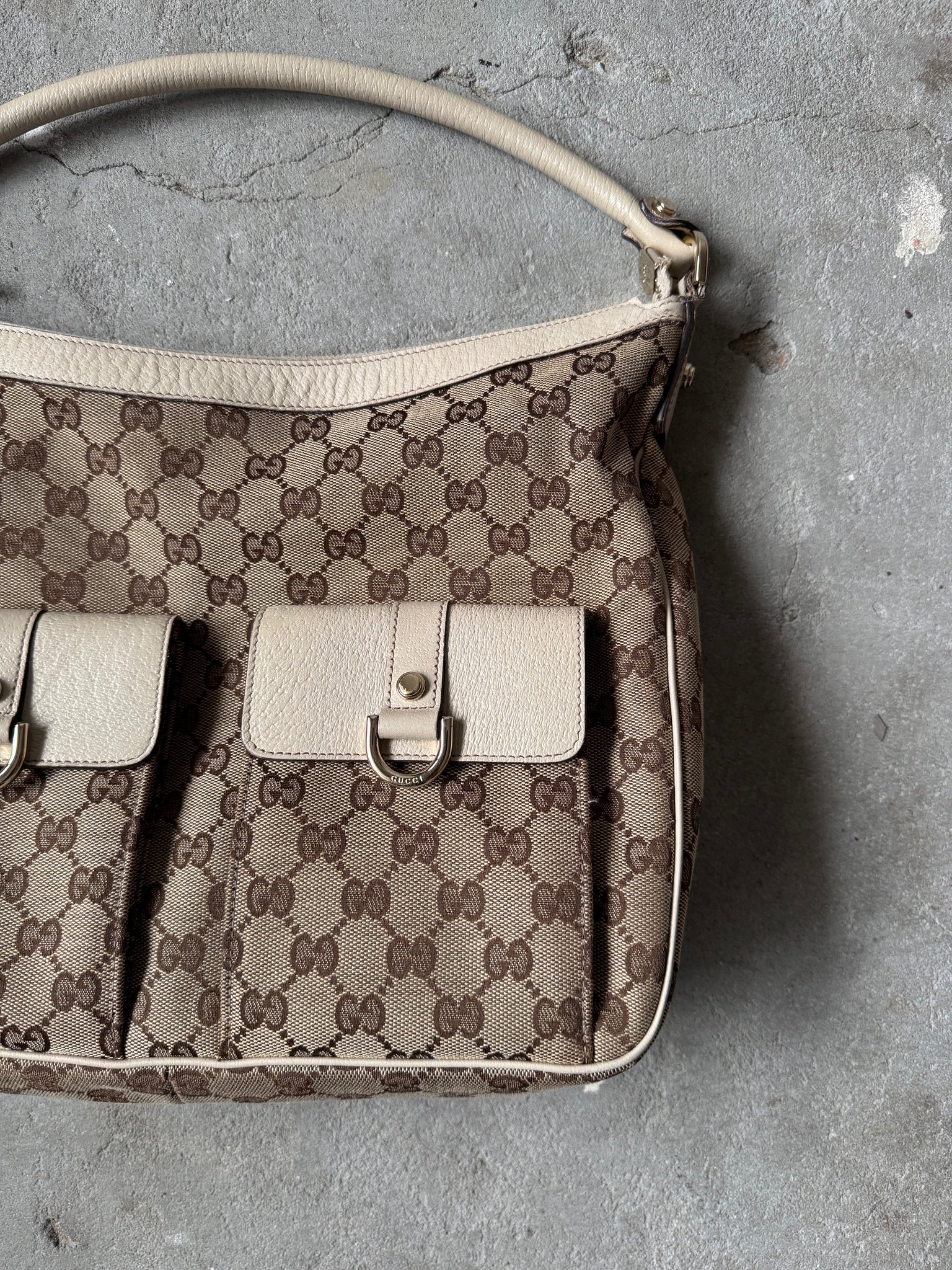 Gucci GG Monogram Hobo Shoulder Bag Beige/White