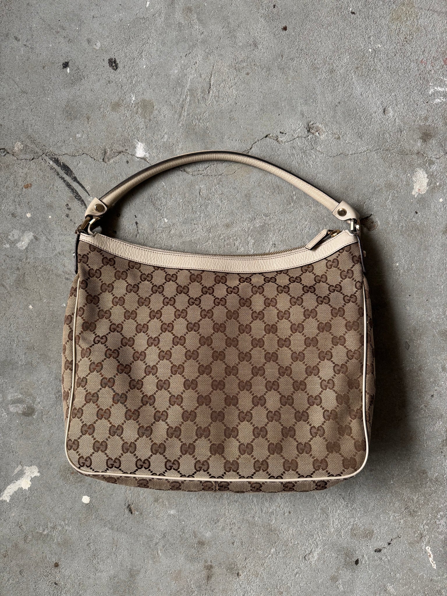 Gucci GG Monogram Hobo Shoulder Bag Beige/White