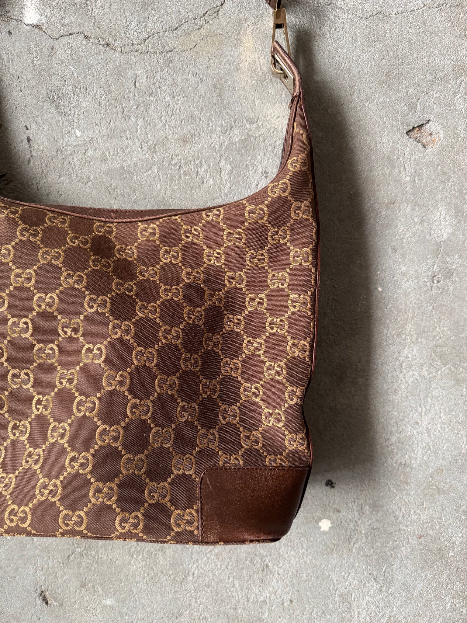 Gucci GG Monogram Hobo Shoulder Bag Brown