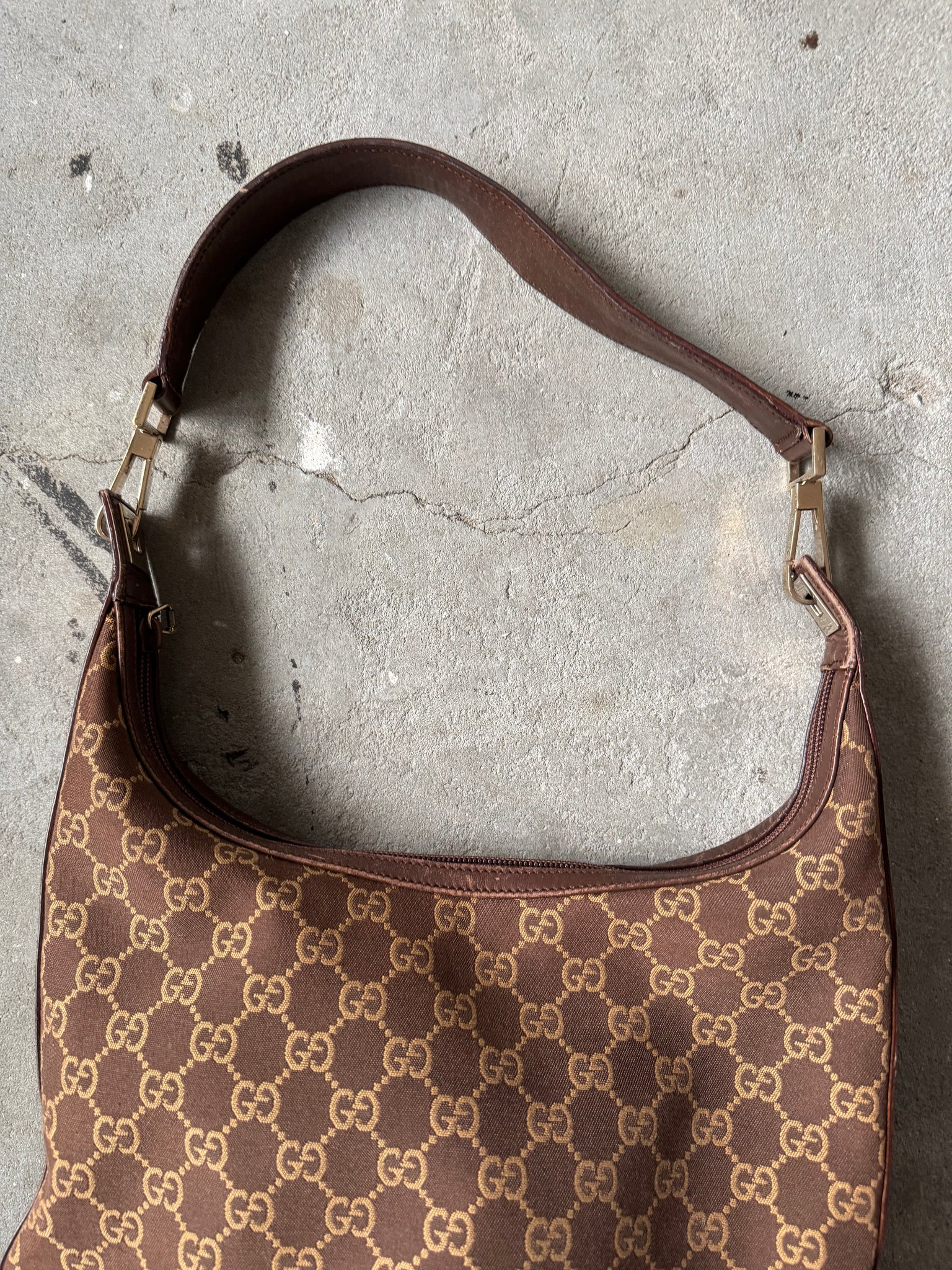 Gucci GG Monogram Hobo Shoulder Bag Brown