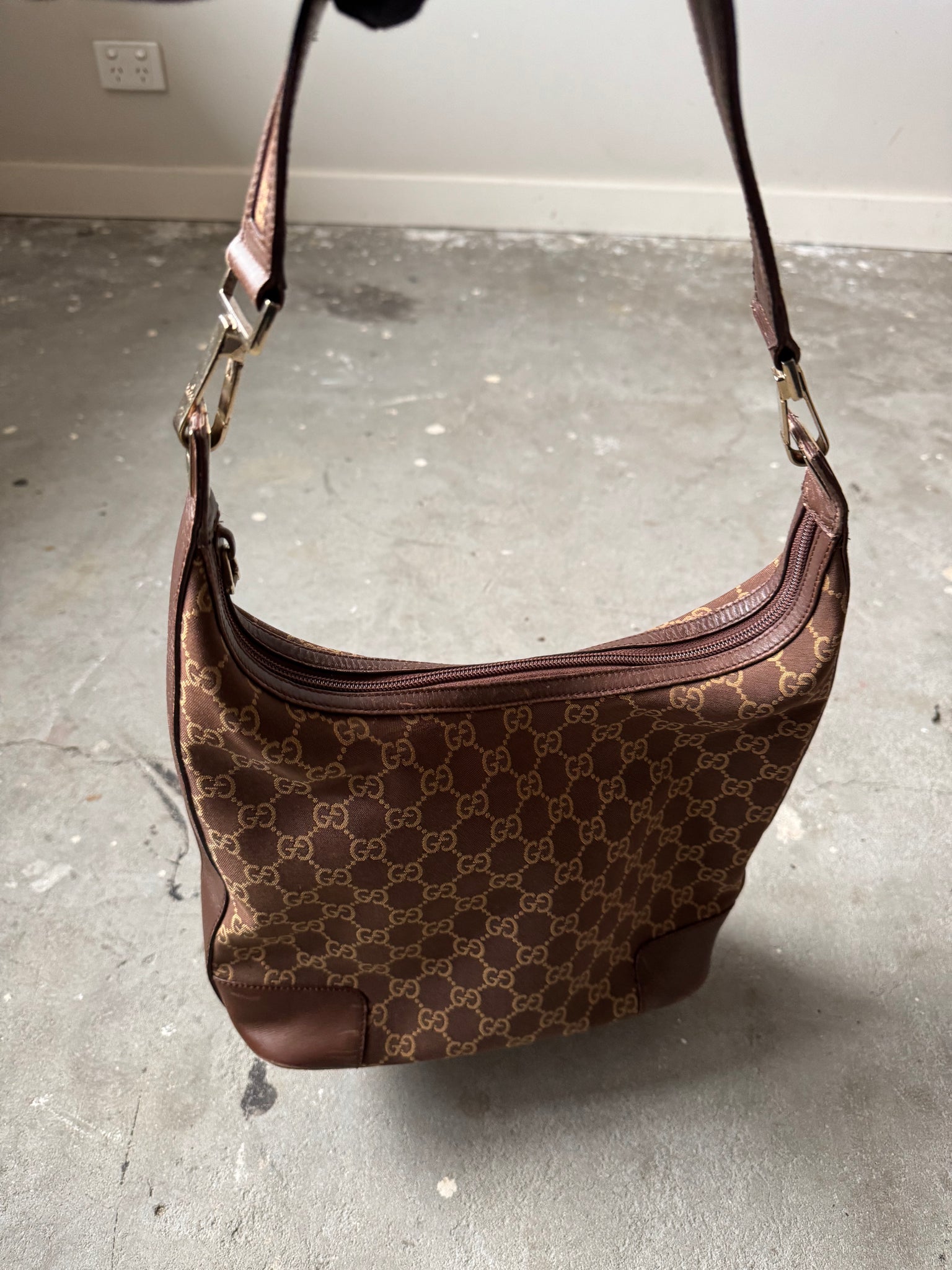 Gucci GG Monogram Hobo Shoulder Bag Brown
