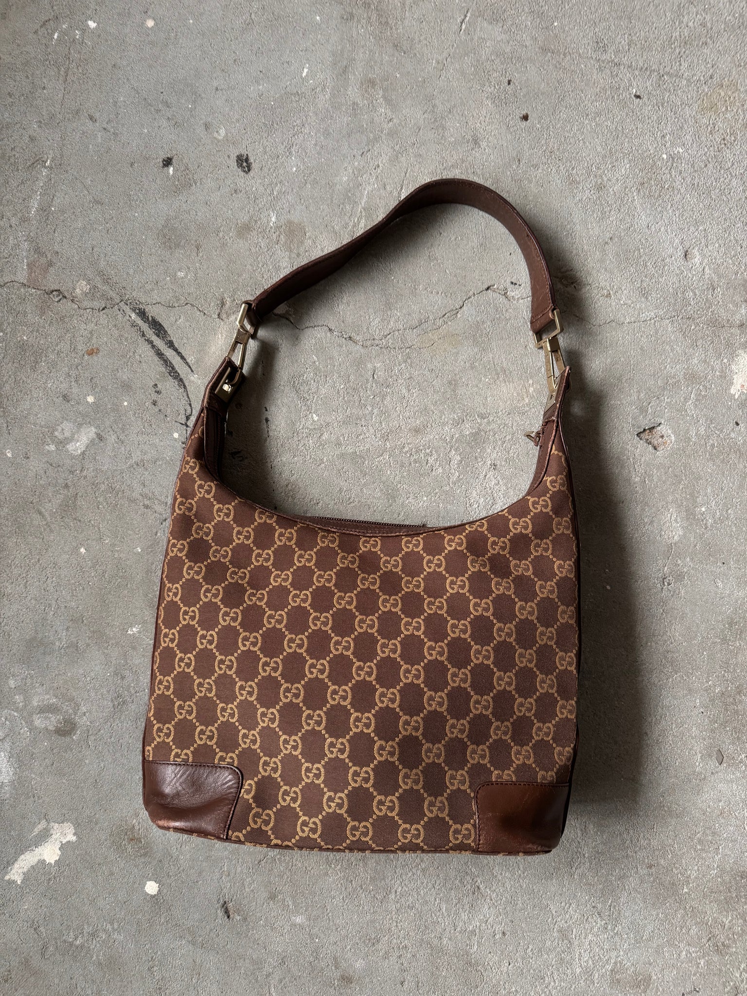Gucci GG Monogram Hobo Shoulder Bag Brown