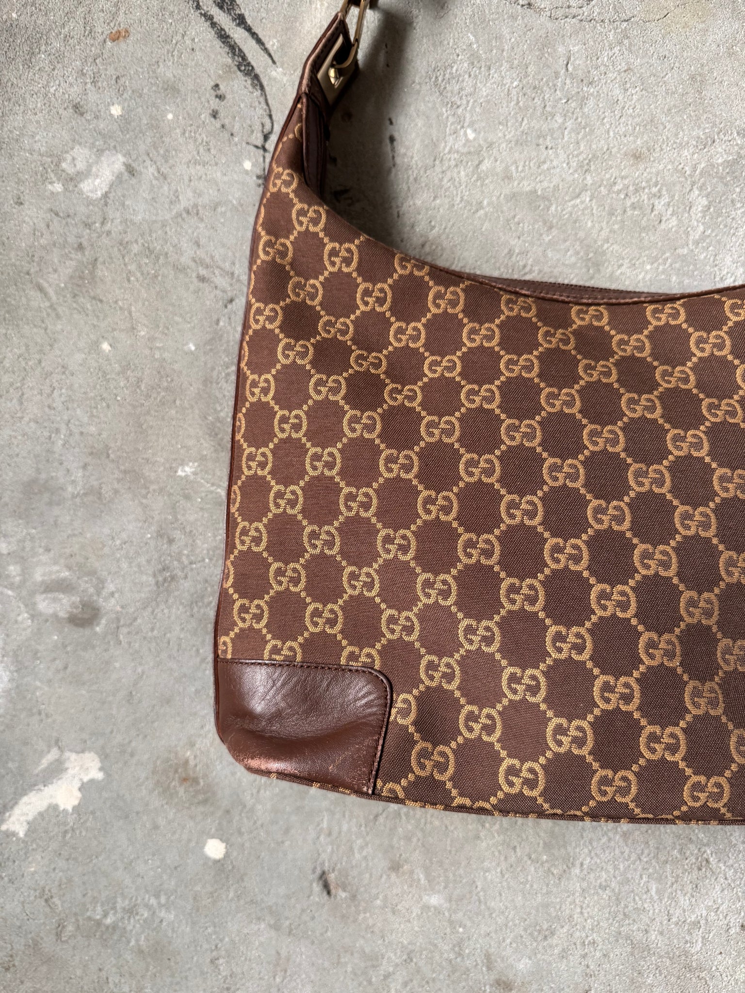Gucci GG Monogram Hobo Shoulder Bag Brown