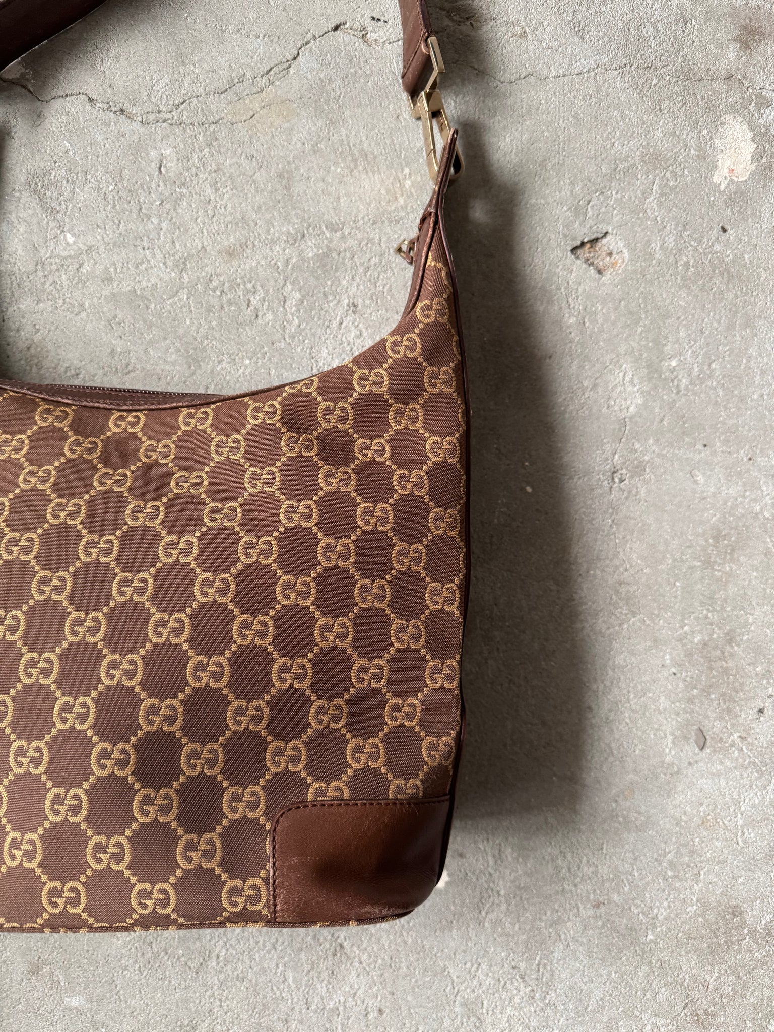 Gucci GG Monogram Hobo Shoulder Bag Brown