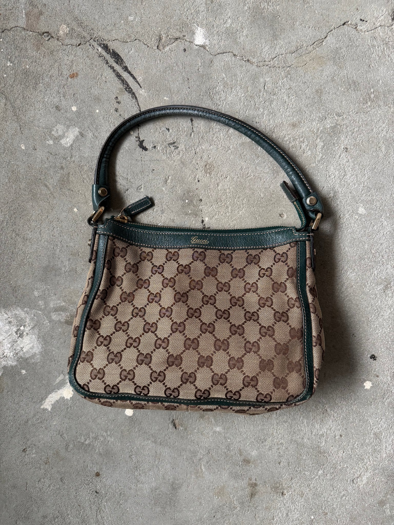 Gucci GG Monogram Shoulder Bag Beige/Green
