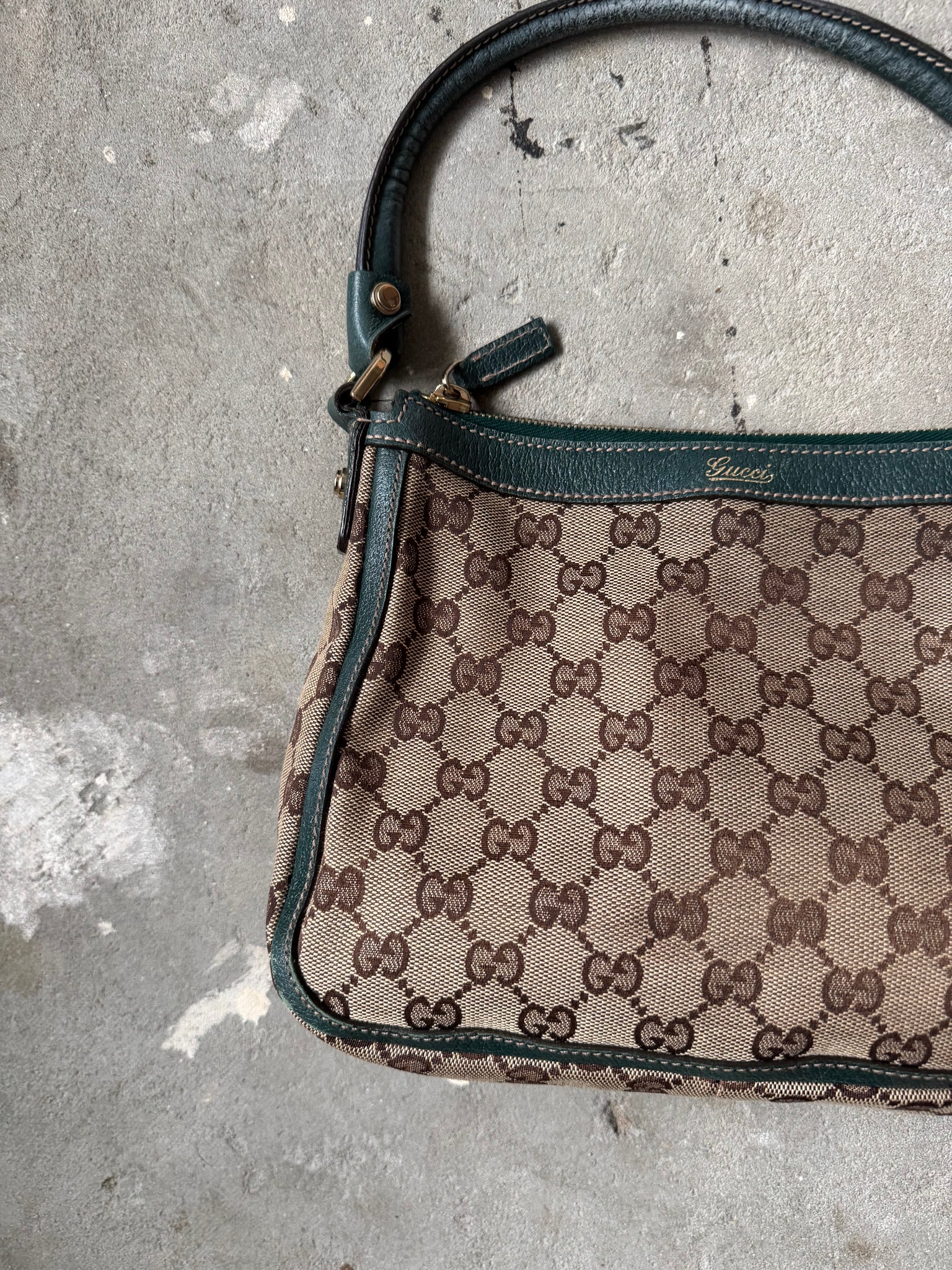 Gucci GG Monogram Shoulder Bag Beige/Green
