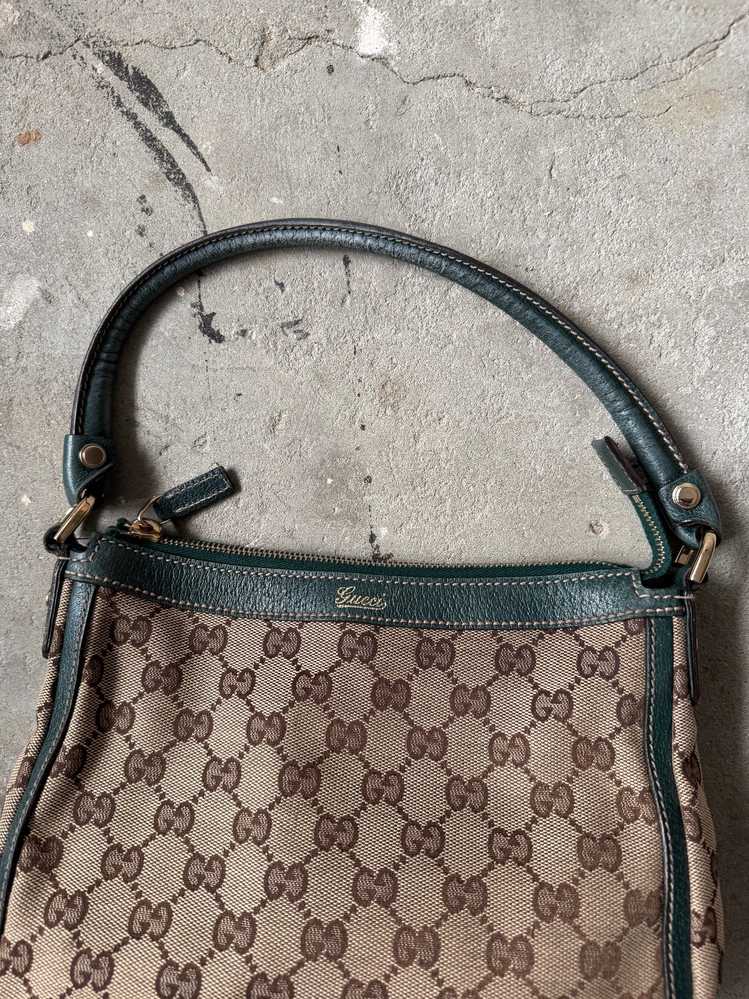 Gucci GG Monogram Shoulder Bag Beige/Green