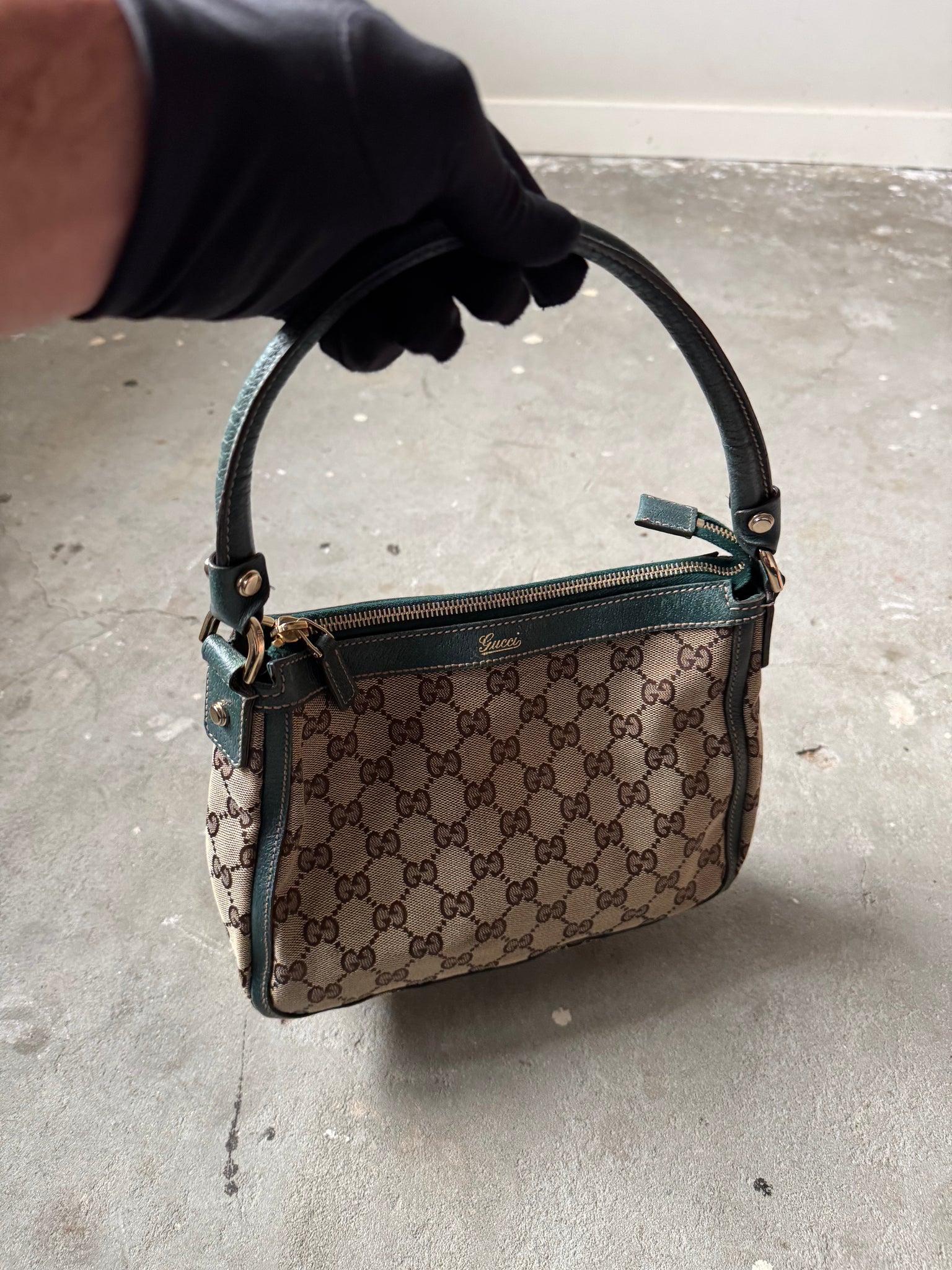Gucci GG Monogram Shoulder Bag Beige/Green