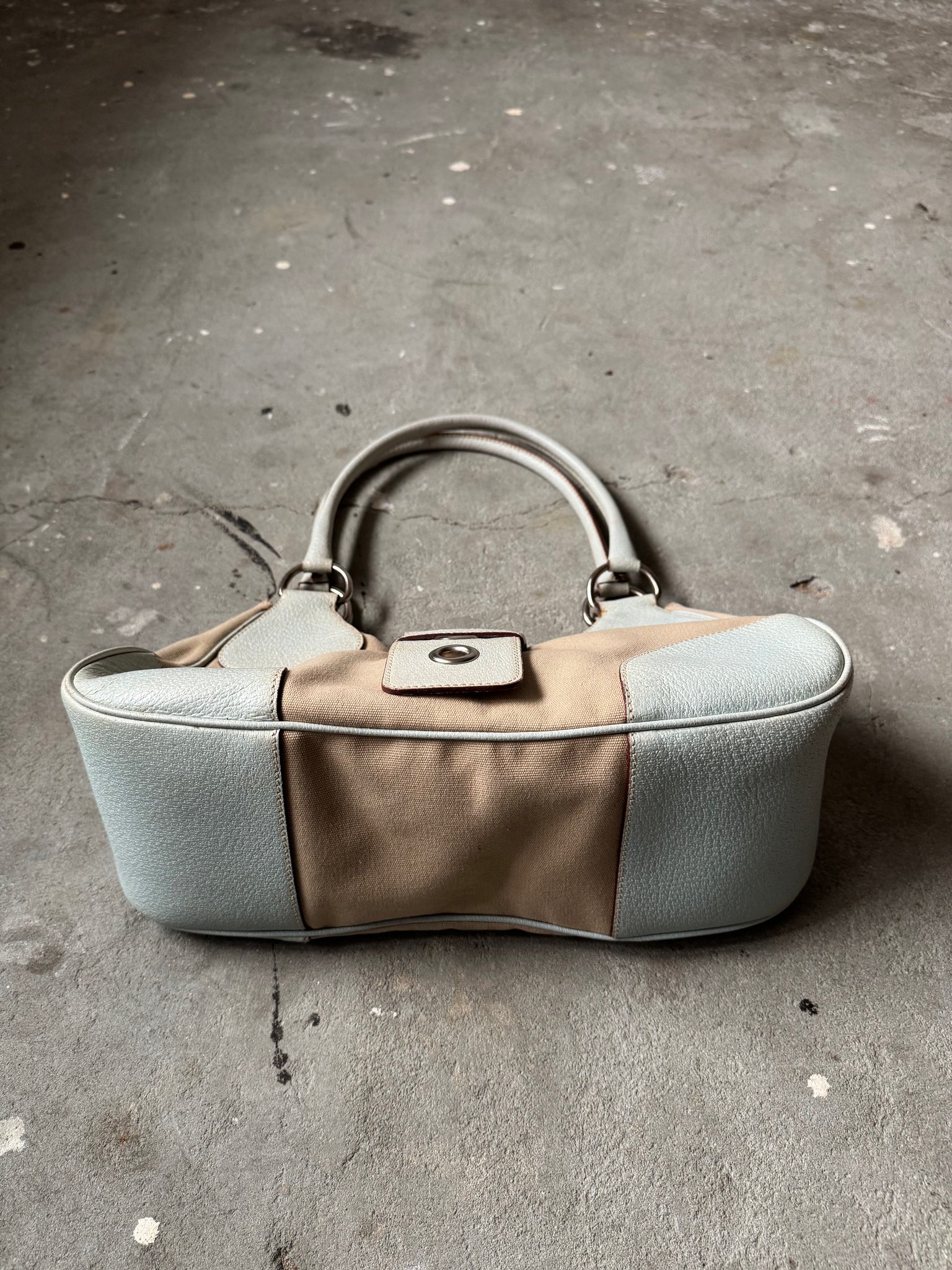Prada Enamelled Moon Shoulder Bag Beige/Blue