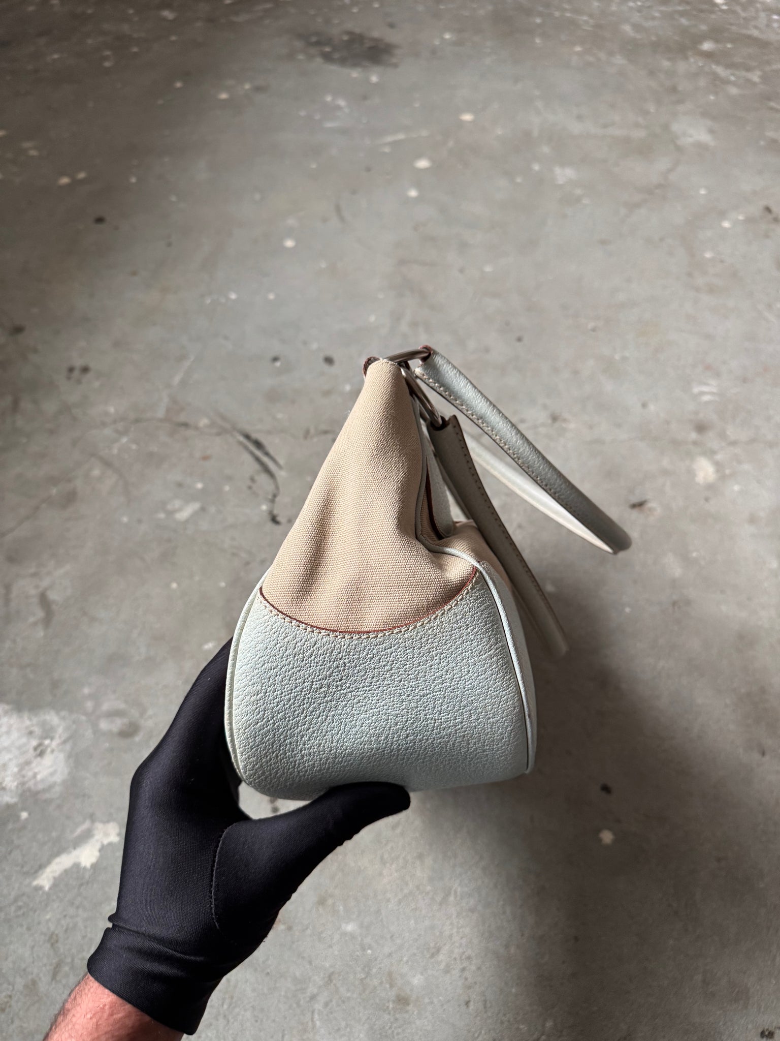 Prada Enamelled Moon Shoulder Bag Beige/Blue