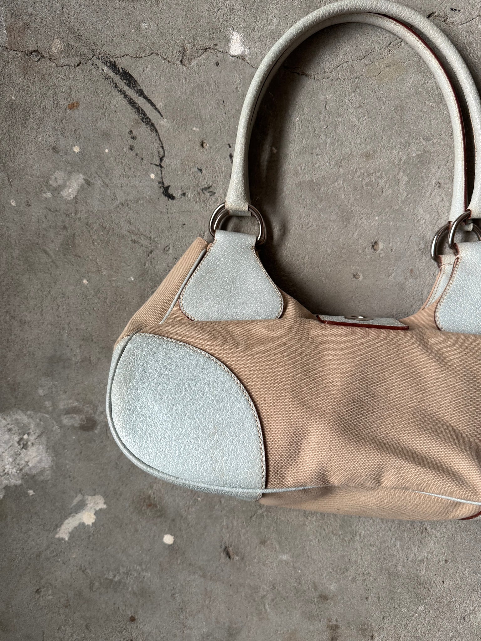Prada Enamelled Moon Shoulder Bag Beige/Blue