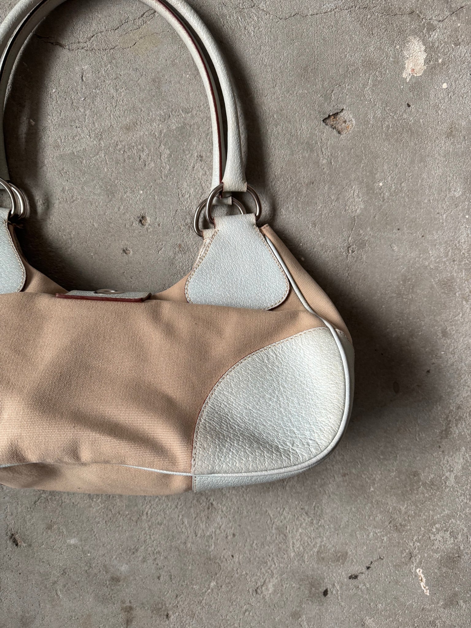 Prada Enamelled Moon Shoulder Bag Beige/Blue