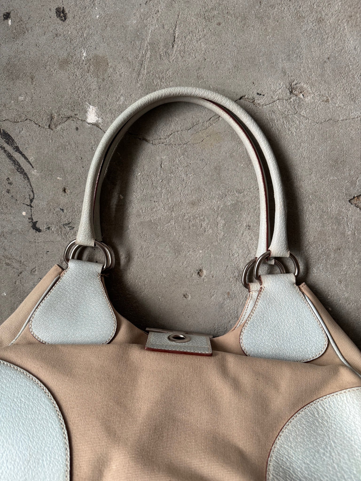 Prada Enamelled Moon Shoulder Bag Beige/Blue