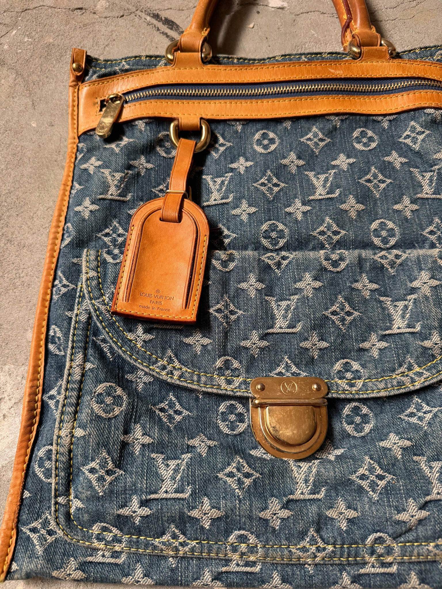 Louis Vuitton Blue Monogram Denim Flat Shopper Tote Bag