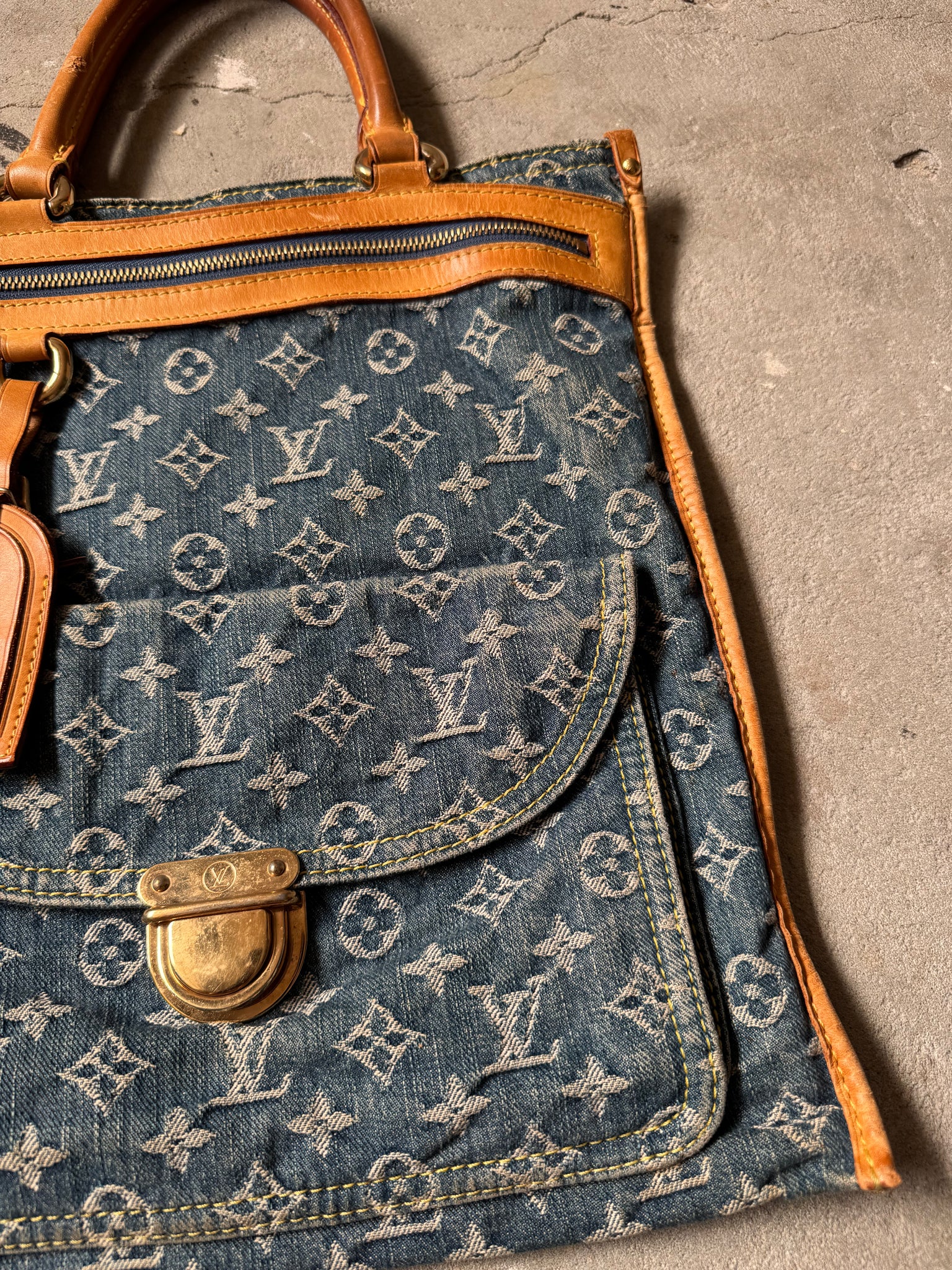 Louis Vuitton Blue Monogram Denim Flat Shopper Tote Bag
