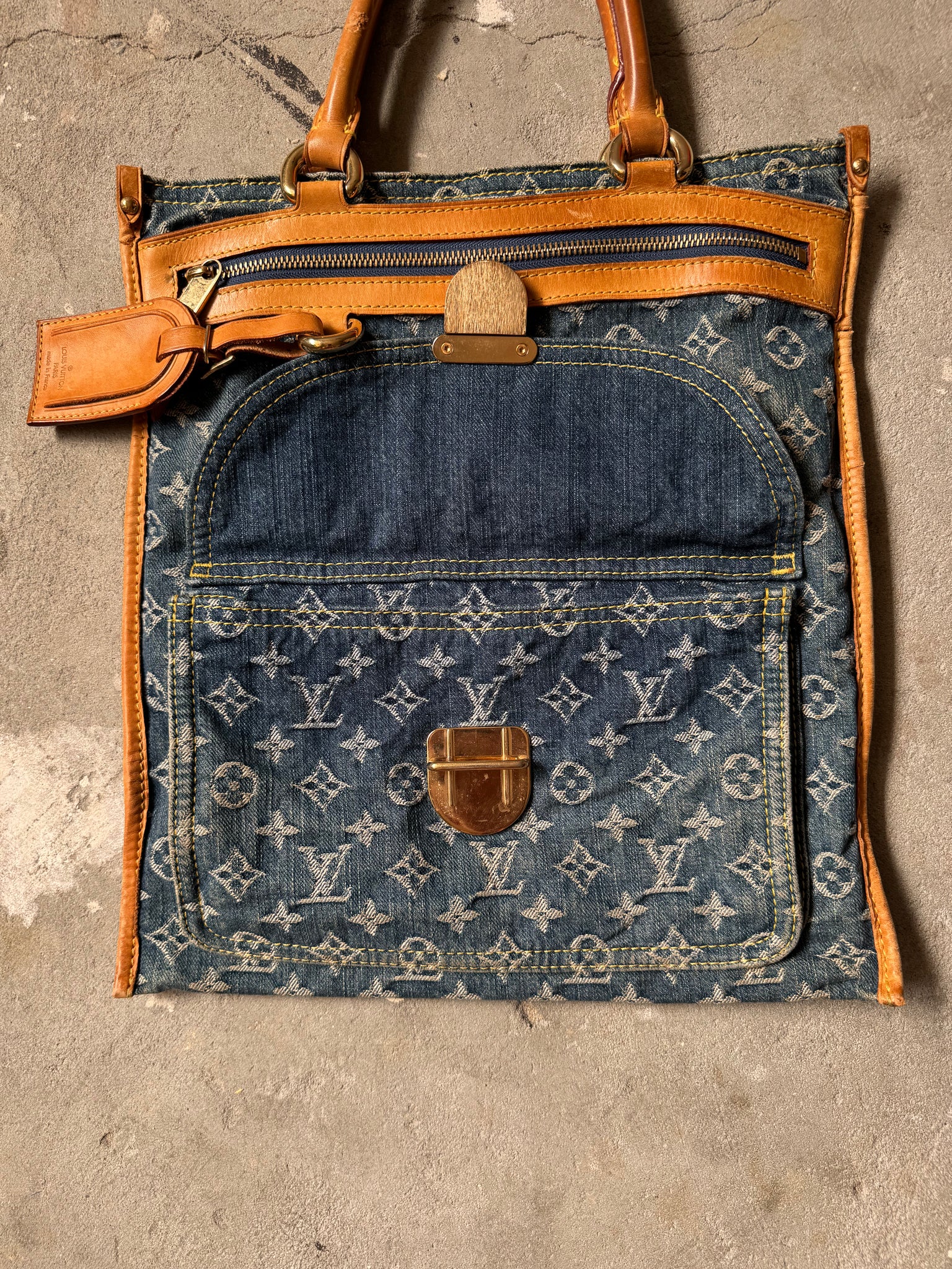 Louis Vuitton Blue Monogram Denim Flat Shopper Tote Bag