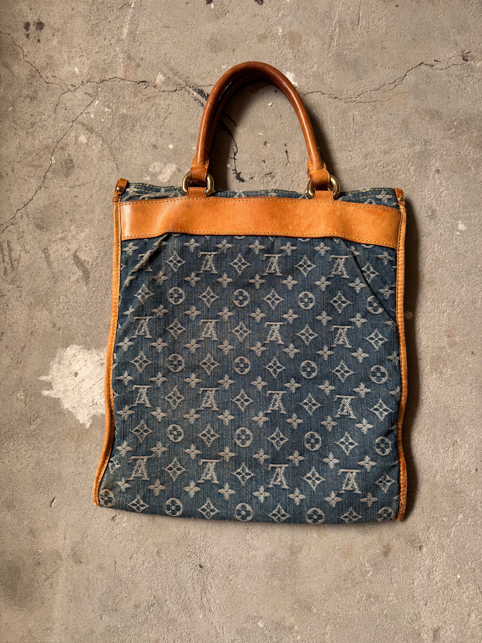 Louis Vuitton Blue Monogram Denim Flat Shopper Tote Bag