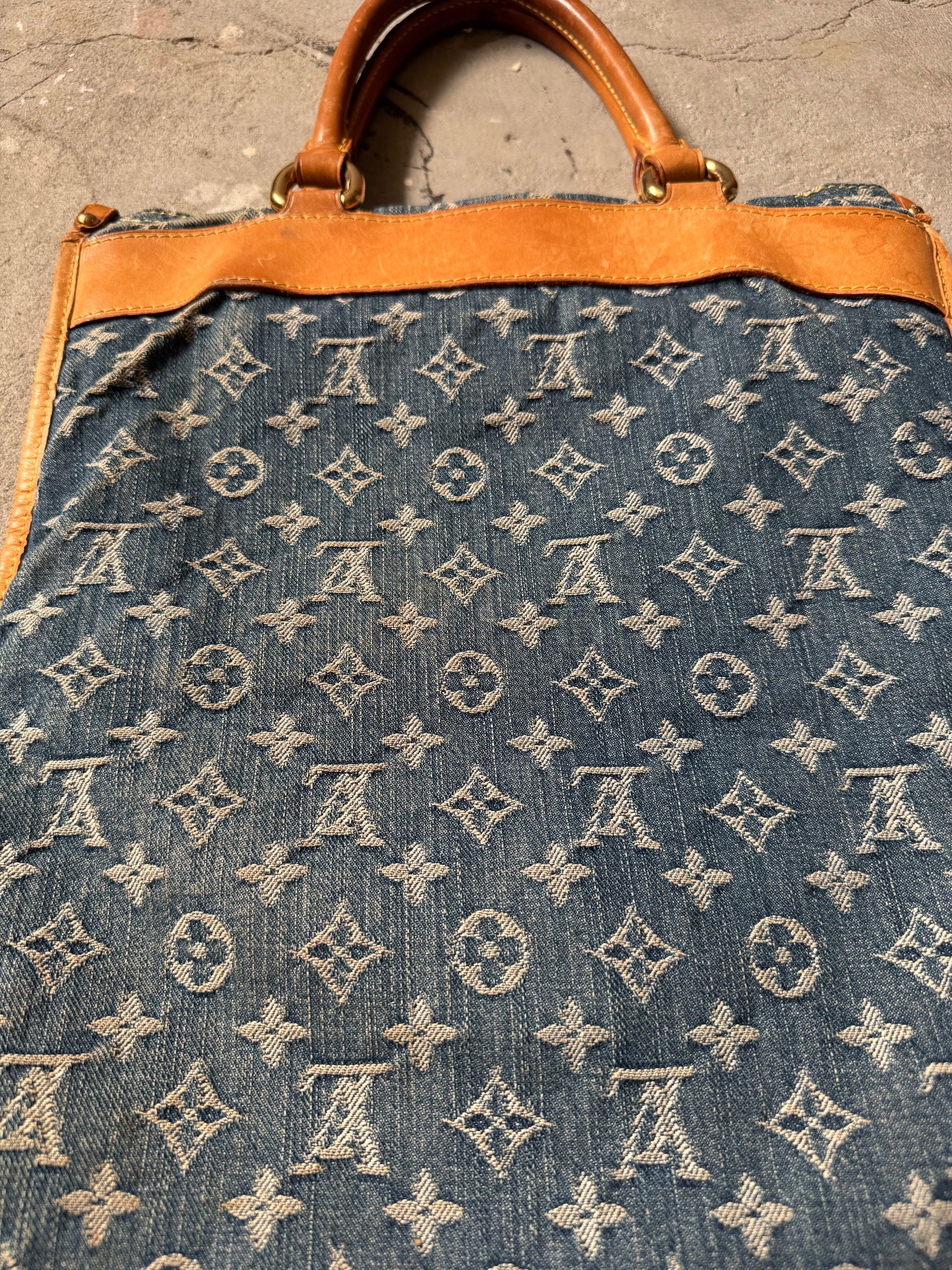 Louis Vuitton Blue Monogram Denim Flat Shopper Tote Bag