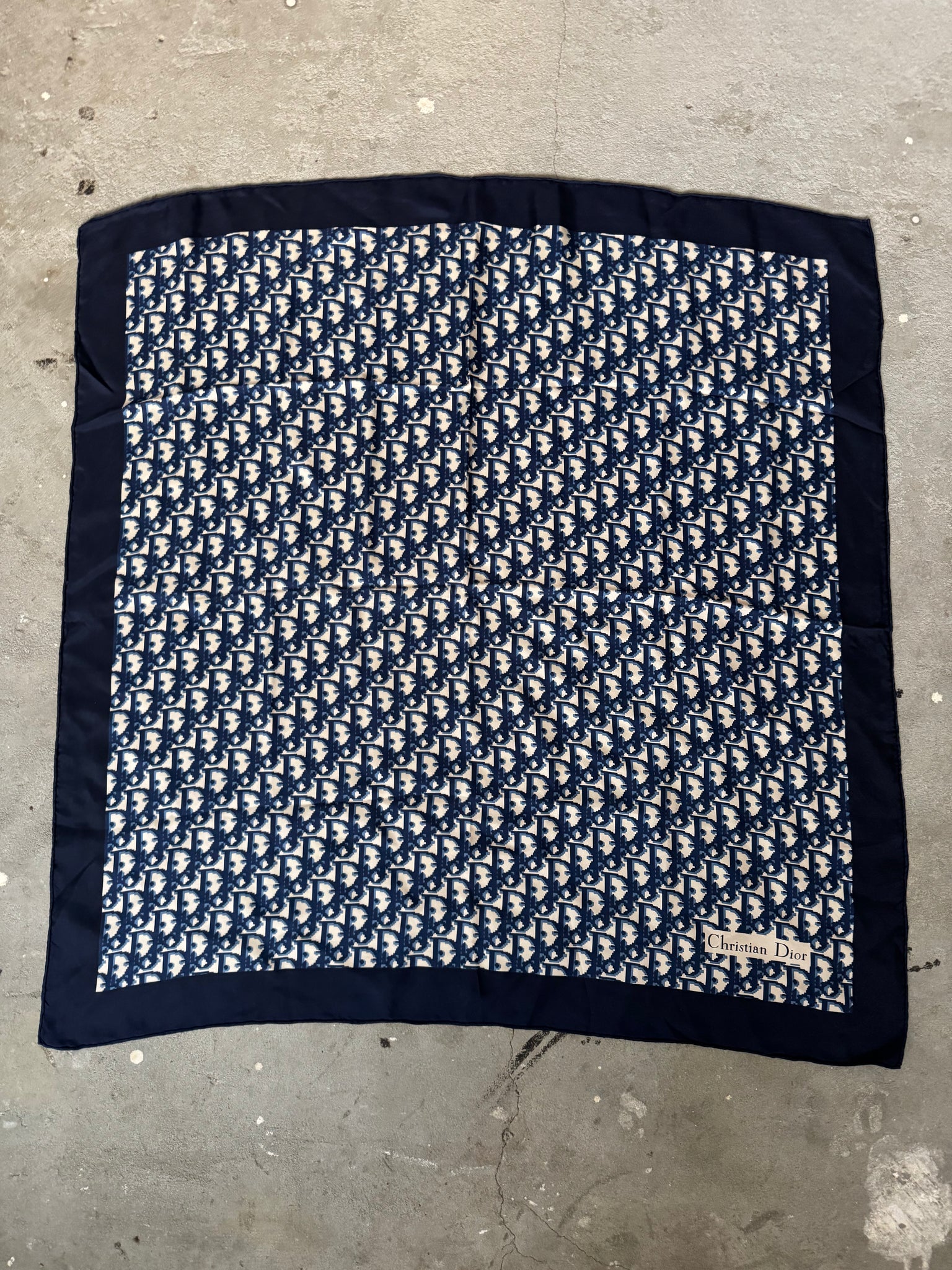 Dior Monogram Silk Scarf Navy Blue