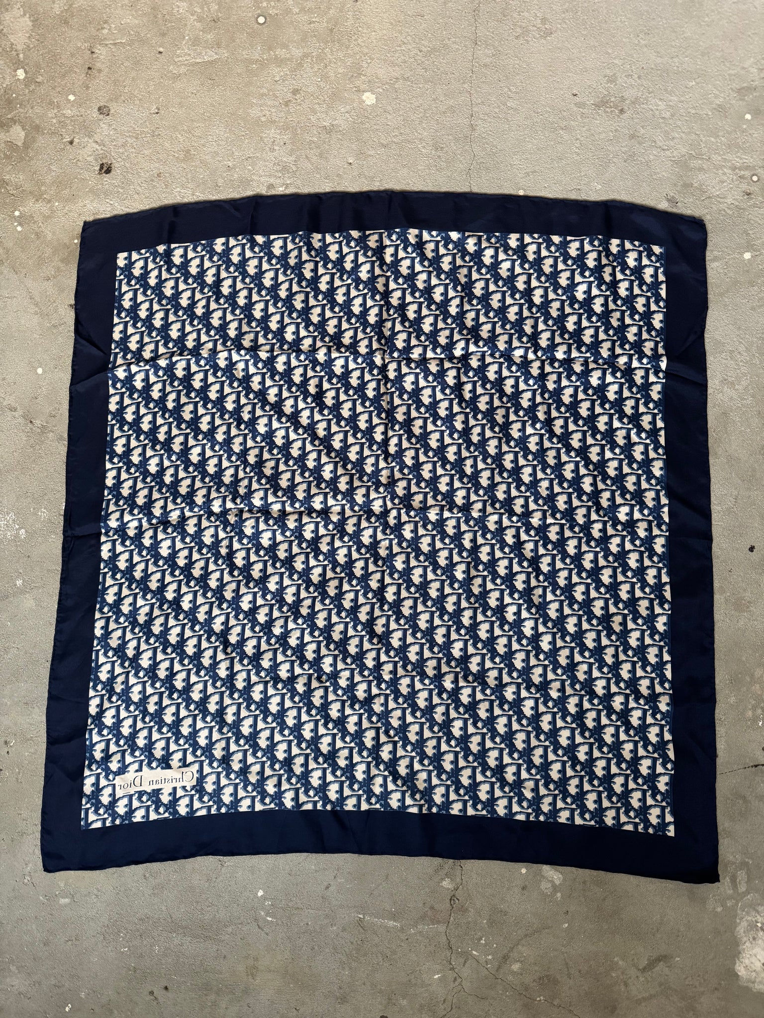 Dior Monogram Silk Scarf Navy Blue