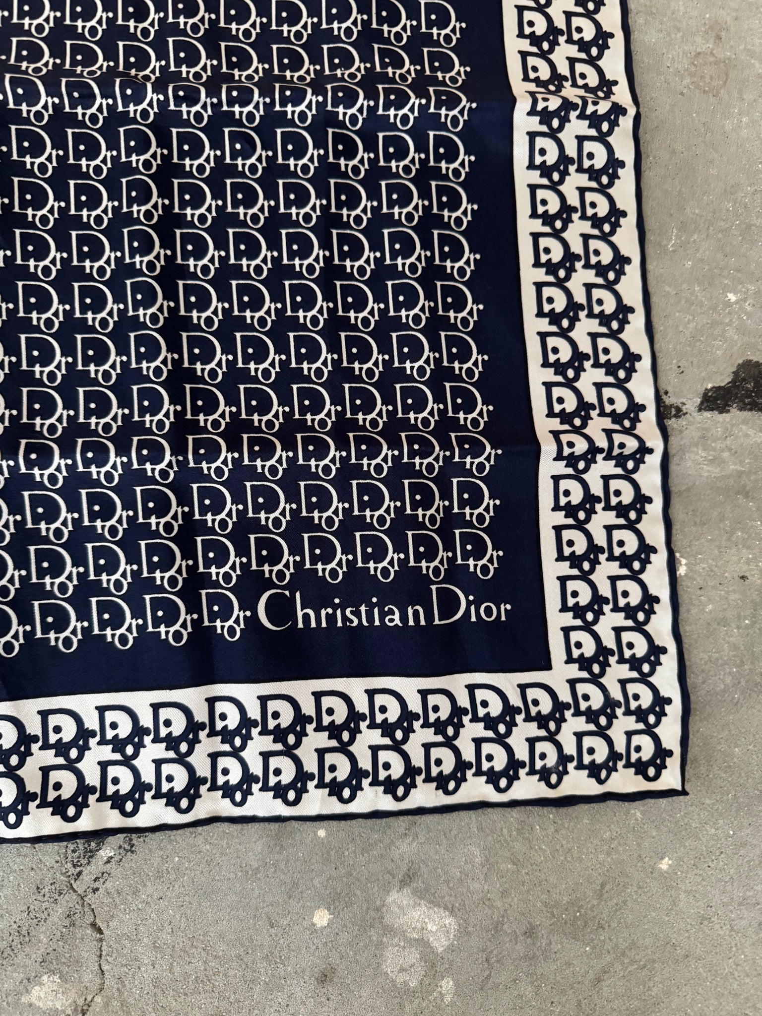 Dior Monogram Silk Scarf NavyBlue/White