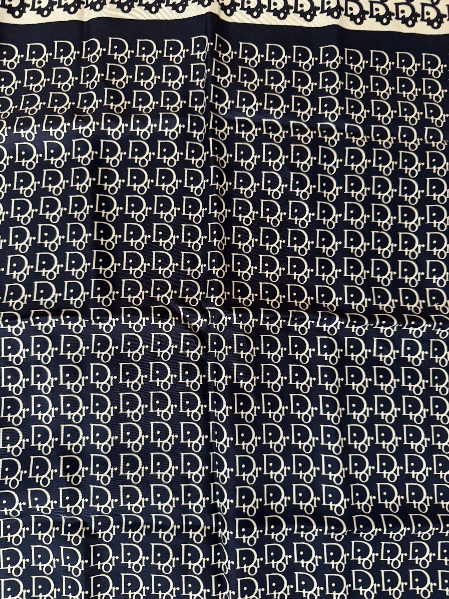 Dior Monogram Silk Scarf NavyBlue/White