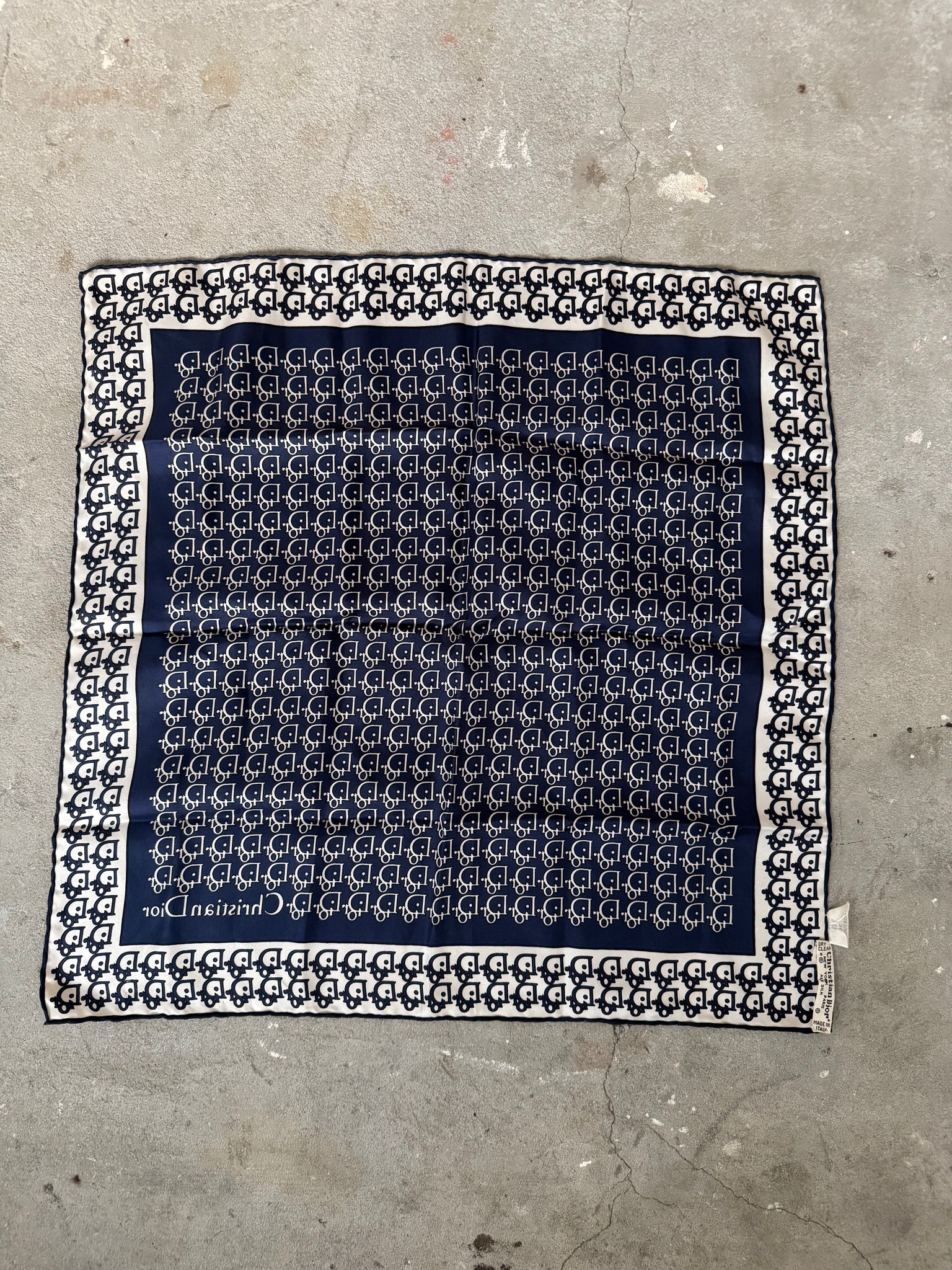 Dior Monogram Silk Scarf NavyBlue/White