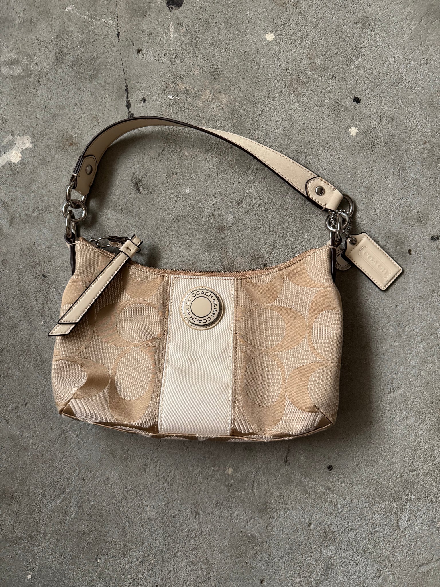 Coach 2Way Signature Stripe ShoulderBag Beige/White