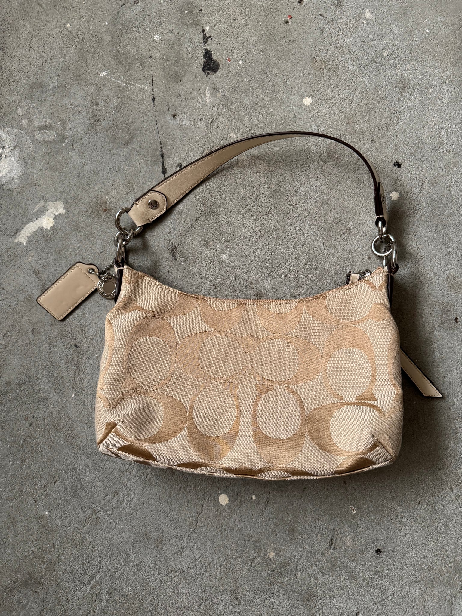 Coach 2Way Signature Stripe ShoulderBag Beige/White